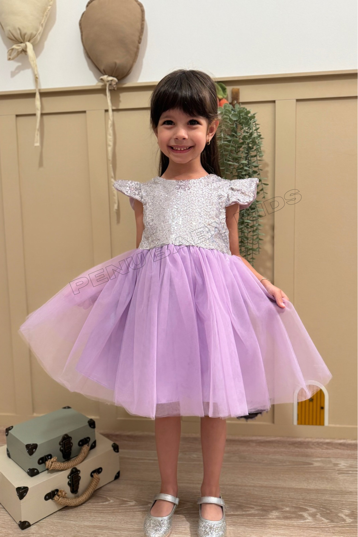 penu baby kids Lila Payetli Kısa Kol Tül Etekli Kız Bebek Elbise - Elizabeth fotoğrafı 5 (önizleme)