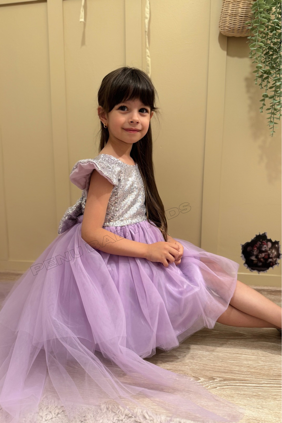 penu baby kids Lila Payetli Kısa Kol Tül Etekli Kız Bebek Elbise - Elizabeth fotoğrafı 6 (önizleme)