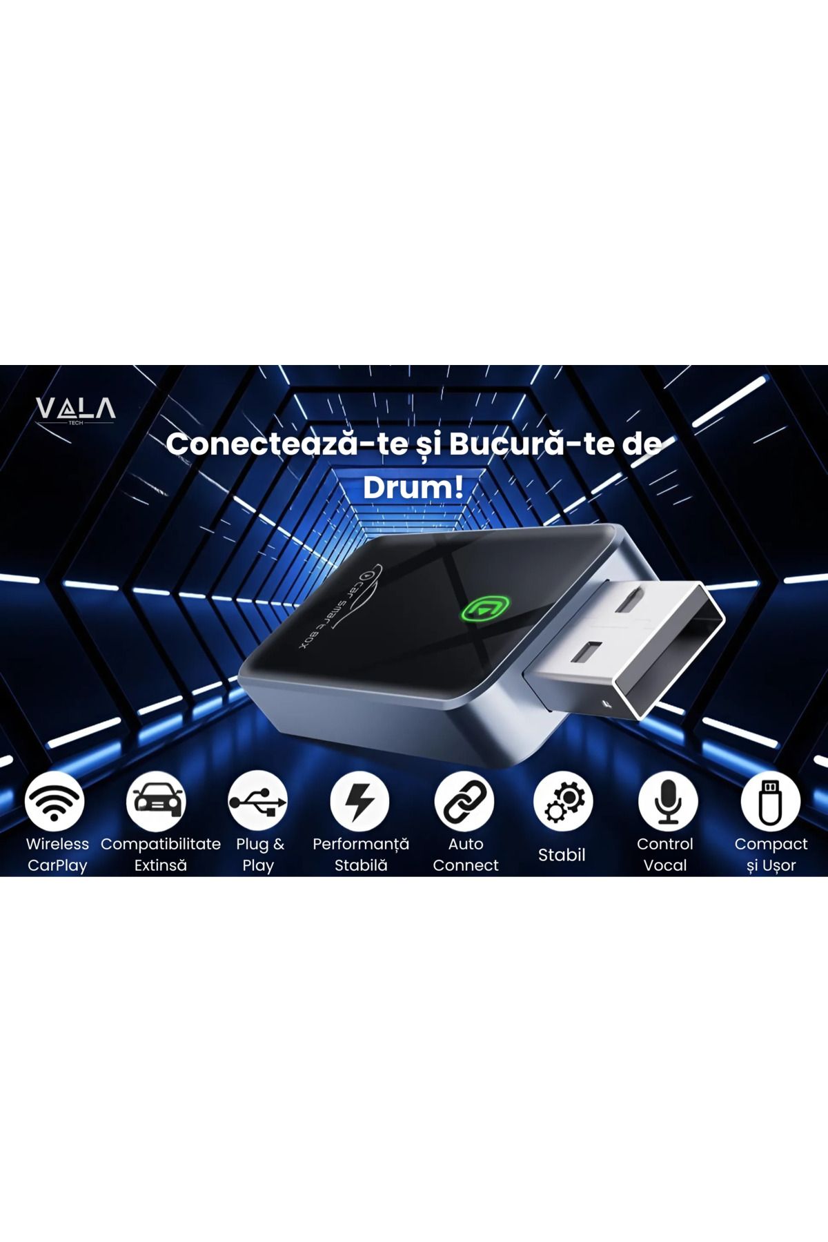 Vala Tech-Adaptor Auto Carplay/android Auto ®️, Wireless, Plug&play,ios10 Android 11 4