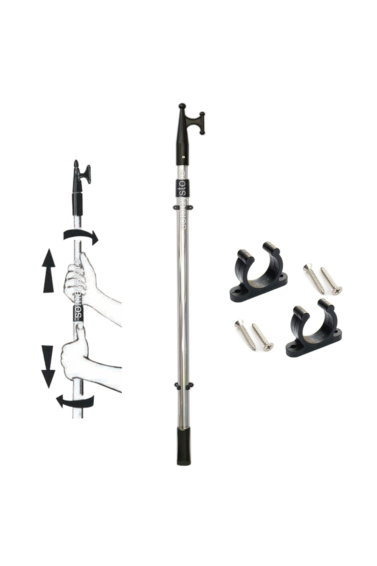 Boat Telescopic Send Hook 2 Stage Length : 122-210cm Including Mounting Parts