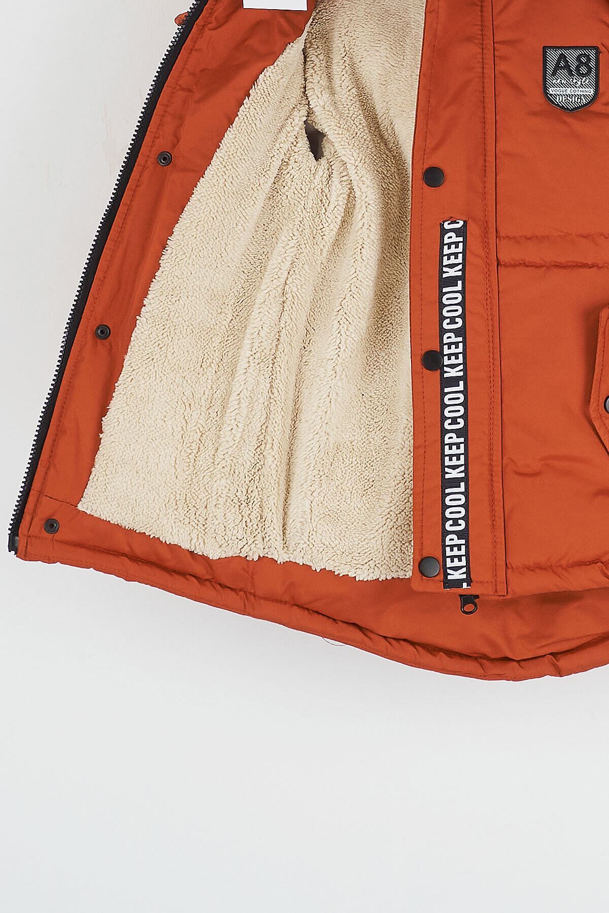 Mika Bebek & Çocuk Kalın Elyaf Dolgulu Su Rüzgar ve Yağmur Geçirmez Kapüşonlu Kiremit Erkek Çocuk Kışlık Lüks Mont fotoğrafı 7 (önizleme)