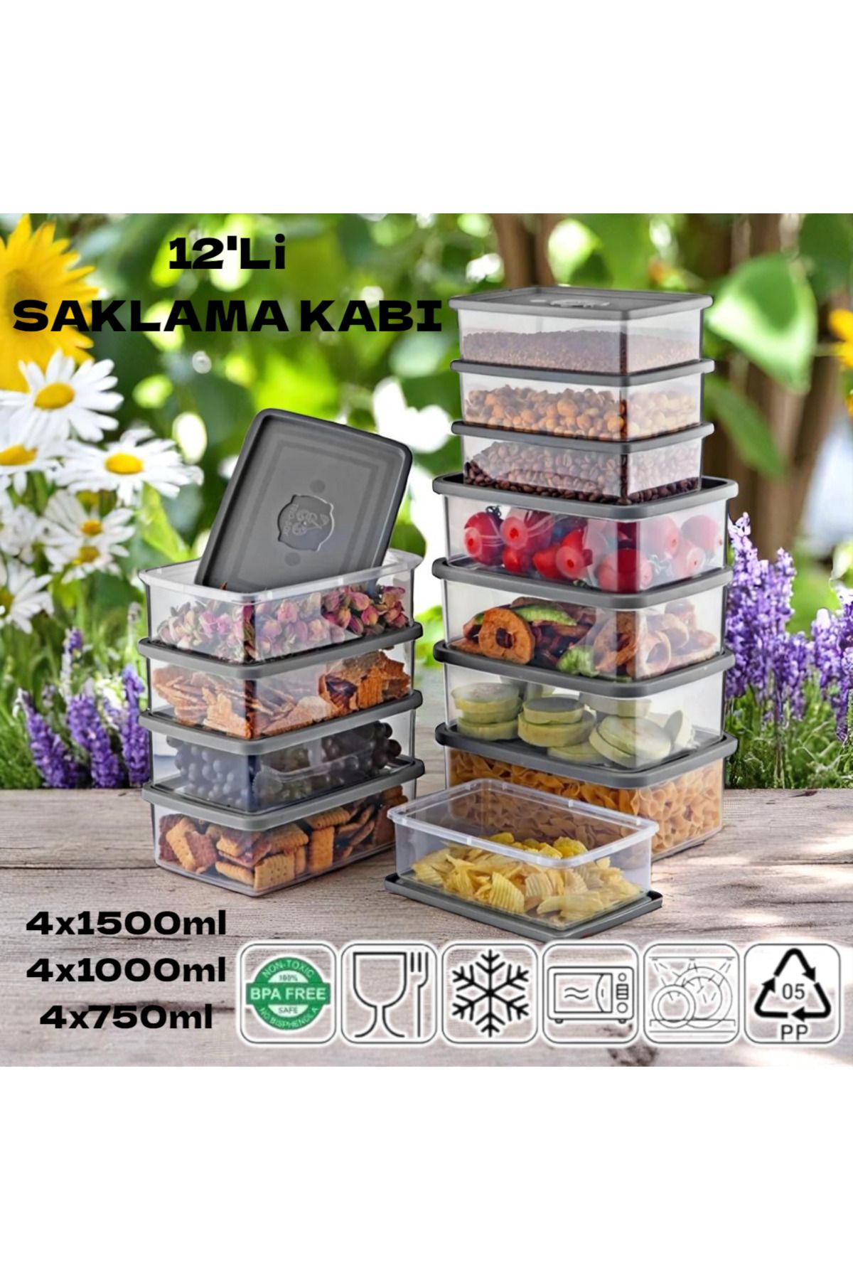 MAVİKÖY-12Pcs Storage Container Leak Proof Deep Freezer Fridge Icebox Organizer 4X(1500Ml-1000Ml-750Ml) 2