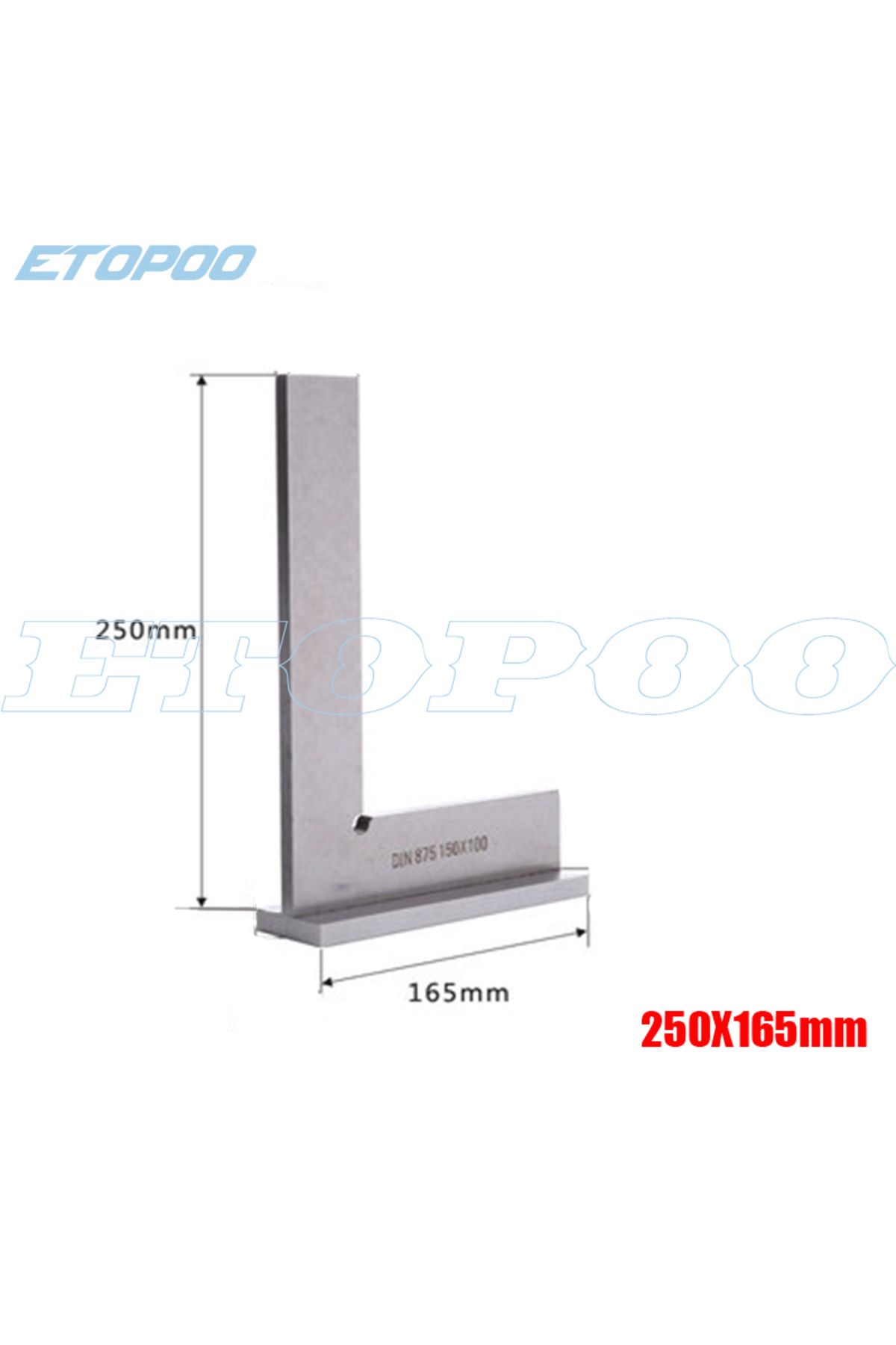 ETOPOO-مسطرة مربعة دقيقة DIN875/2 مقاس 250 × 165 مم، مسطرة زاوية من الفولاذ الكربوني، مربع هندسي 90 درجة 1