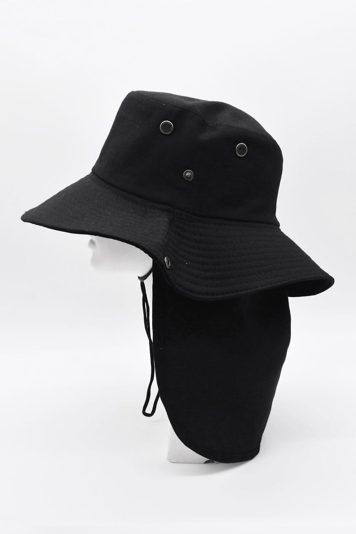 Külah Outdoor Uv Güneş Koruyucu Şapka Siyah Lejyoner Safari Şapkası görsel 2