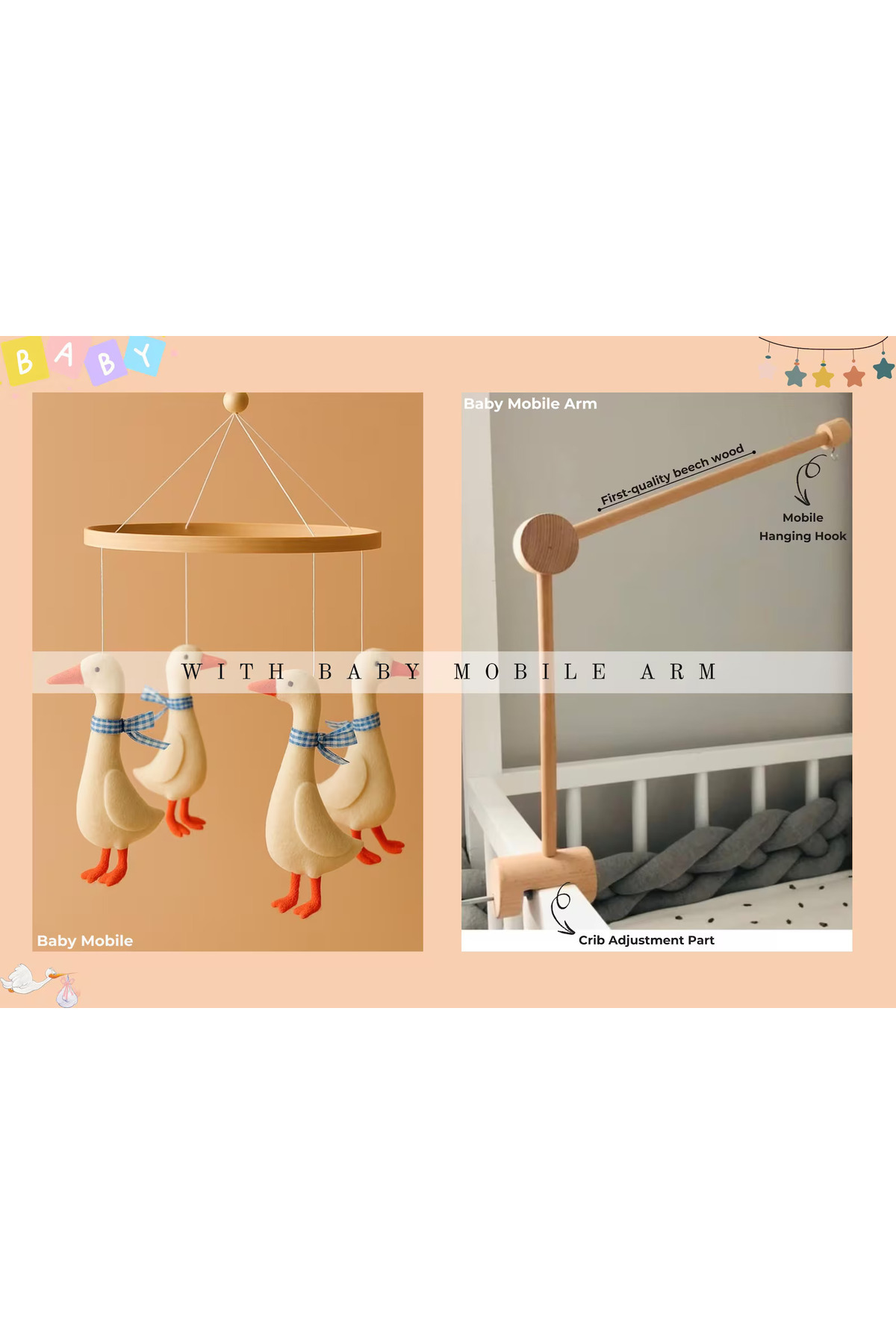 hobiimobiii BEBEK BEŞİK SÜSÜ (MÜZİKLİ) DÖNENCE ÖRDEK FİGÜRLÜ fotoğrafı 4 (önizleme)