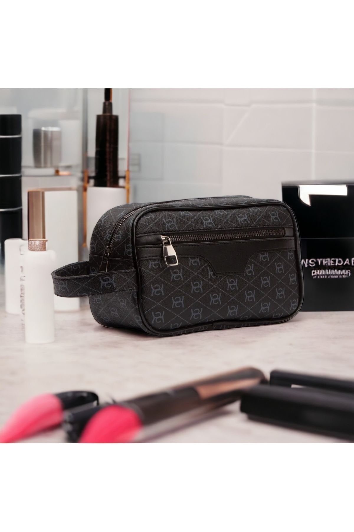 Newish Polo Erkek Desenli Siyah Vegan Deri Portföy-clutch Traş/makyaj Ve El Çantası (GÜNLÜK, SEYAHAT) görsel 6