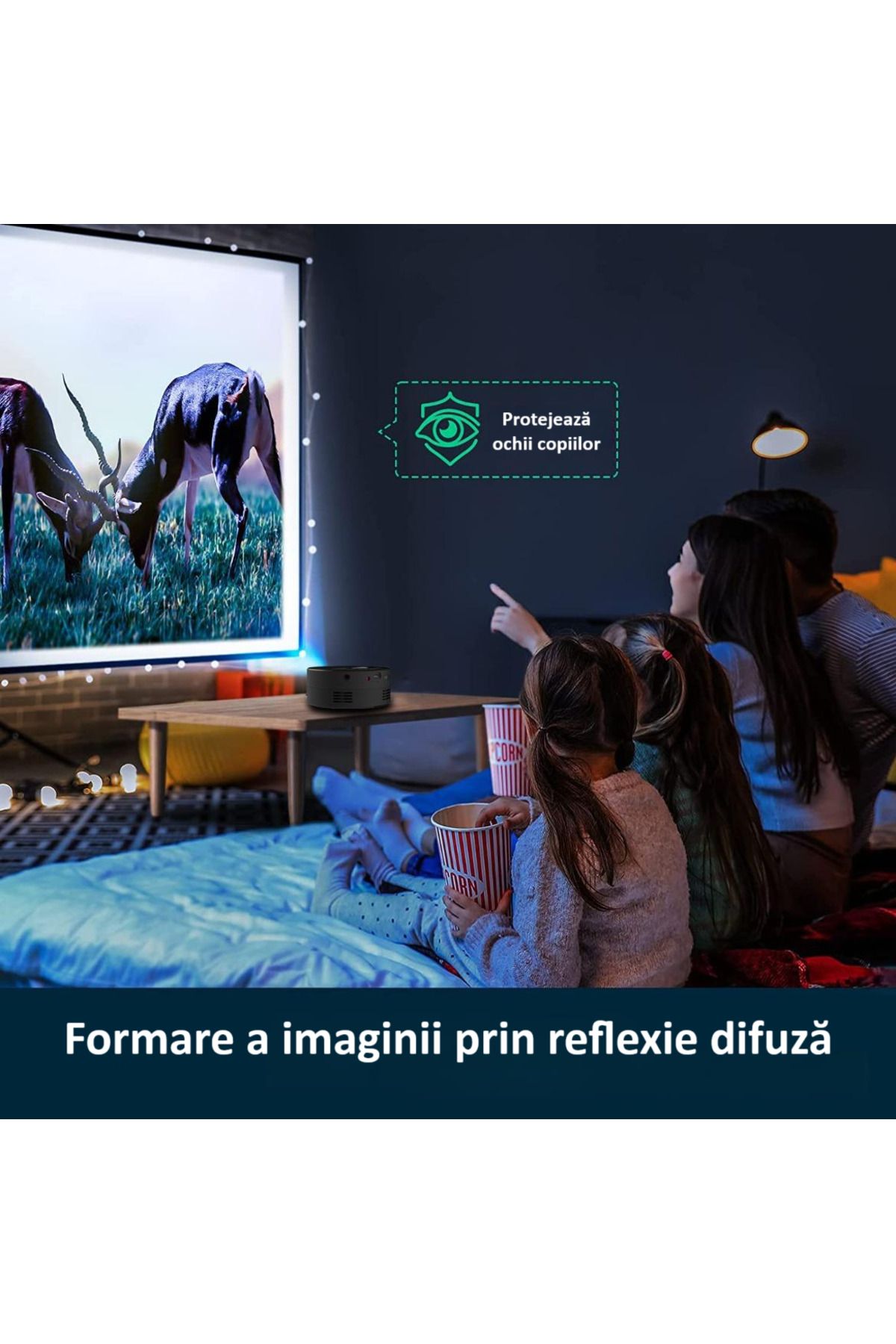 zyteq-Mini proiector ZYTEQ®️ YT200, LED, difuzor integrat, USB, pt Android/iOS, compact, negru 5