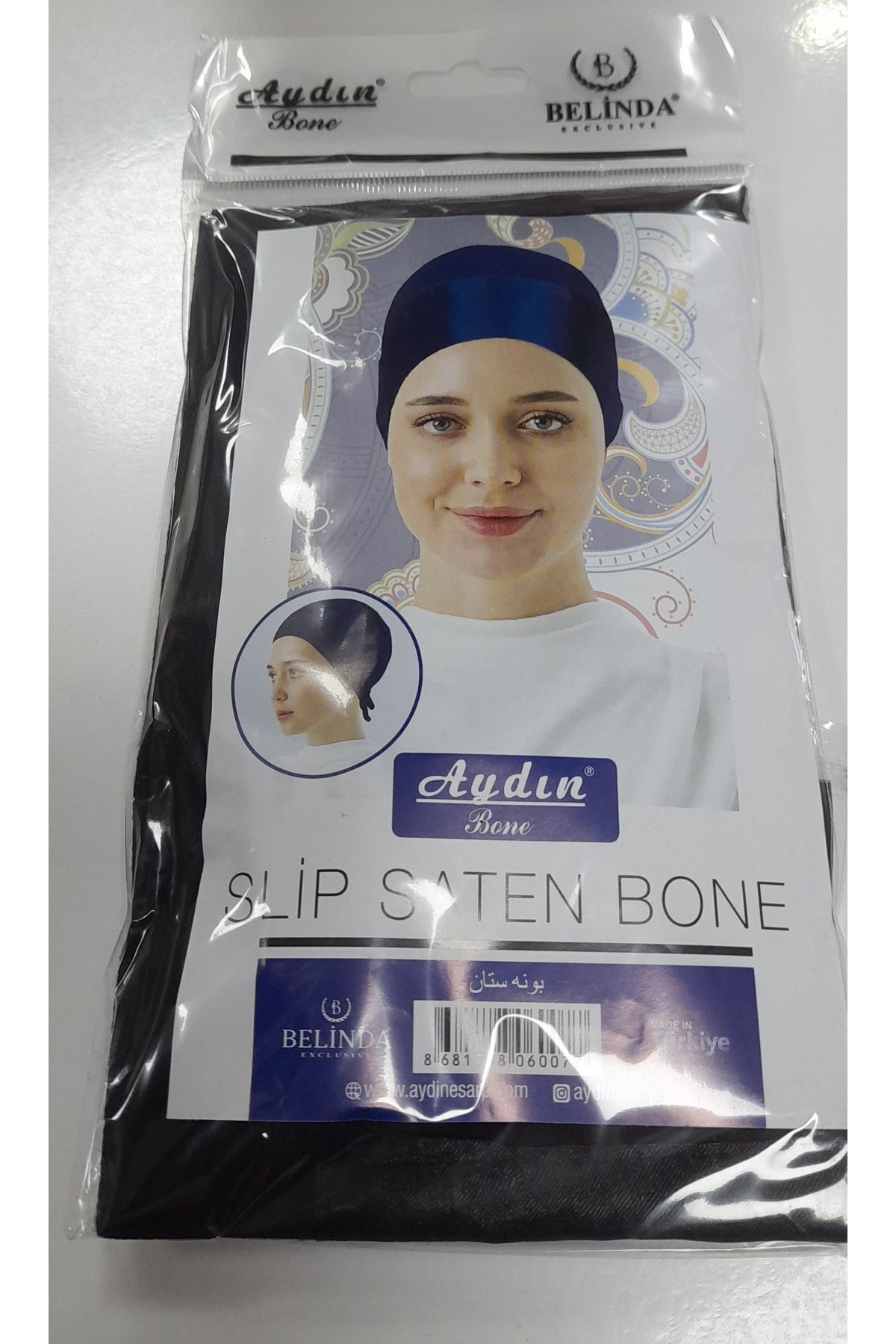Aydın Bone Saten Bone Bağcıklı Altı Penye Üstü Saten siyah