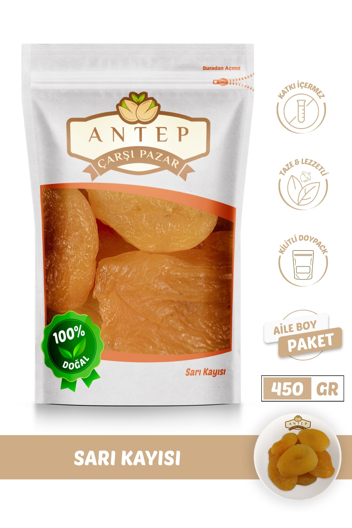 Antep Çarşı Pazar Sarı Kayısı Jumbo Malatya | 450 Gr.