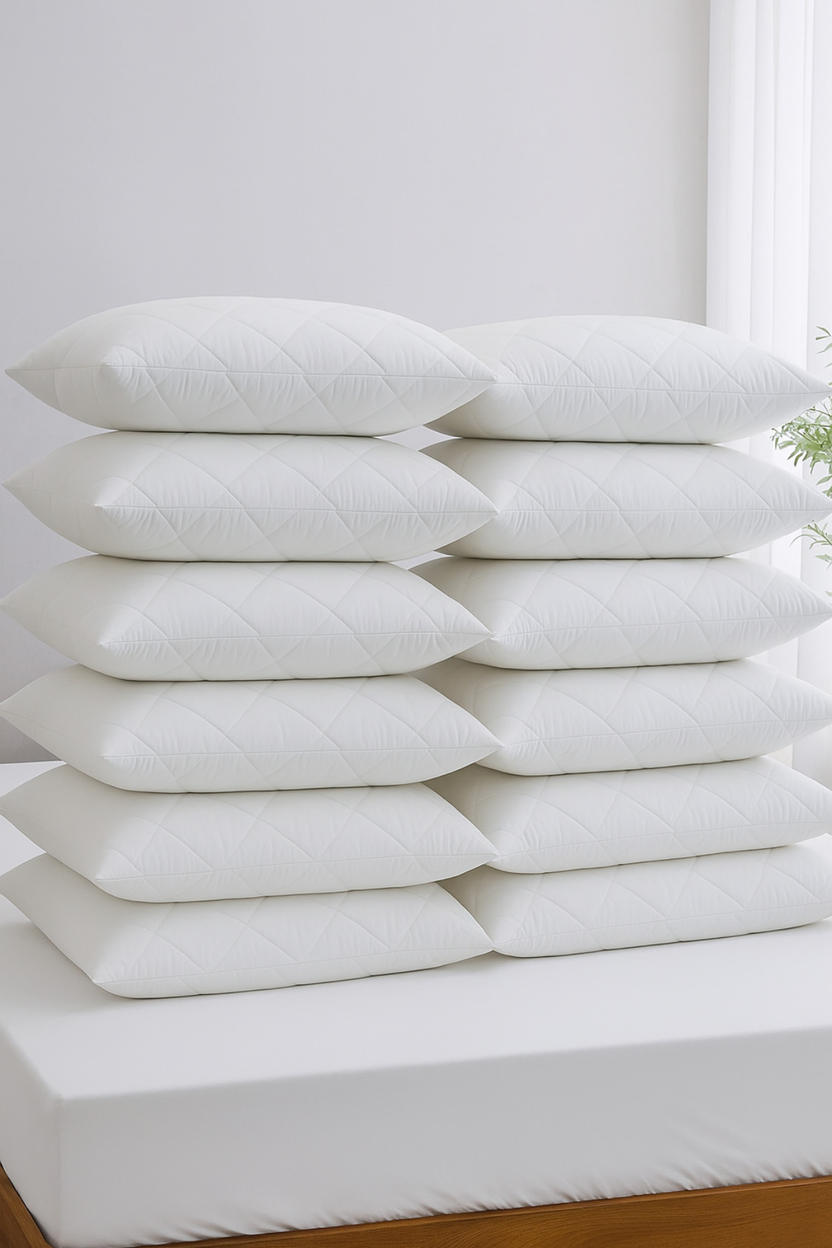 Nart Home Yastık Alezi Seti Pamuklu 12’li Kapitone Yastık Koruyucu Beyaz