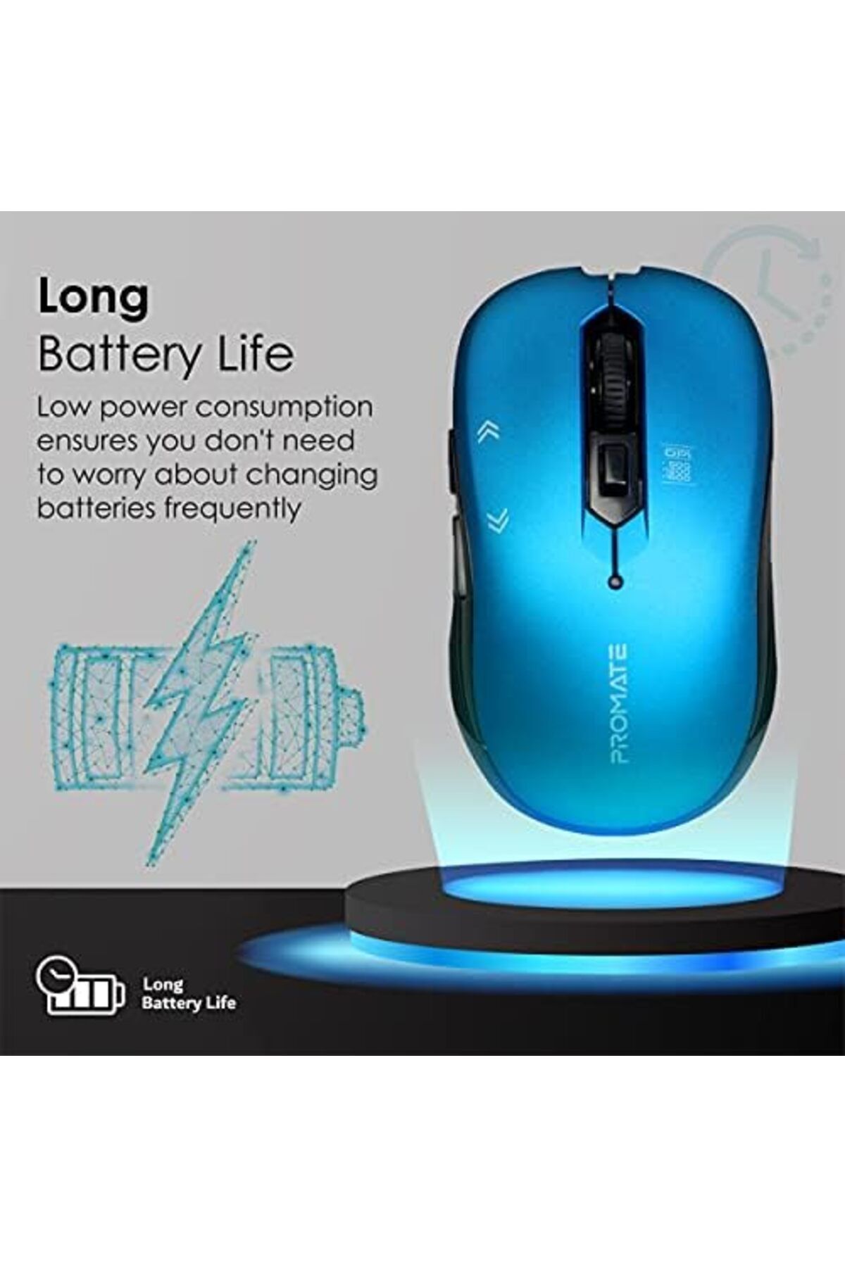 Promate-1600DPI Wireless Mouse, Ergonomic Symmetric 2.4GHz Cordless Optical Mouse with Nano Receiver 5
