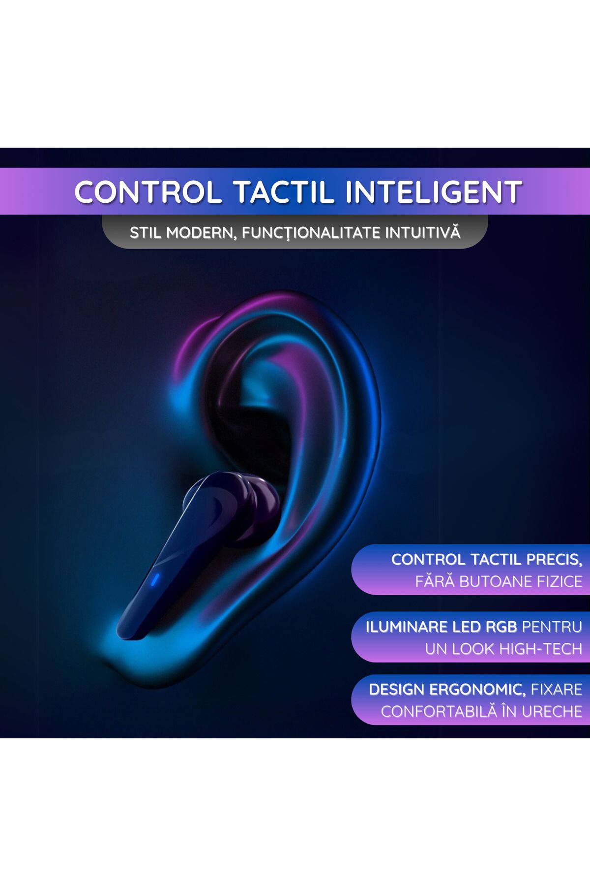 OEM-Casti Wireless Earbuds, Bluetooth 5.2 Edr, In Ear, Control Tactil Inteligent, Led Rgb, Negru 4