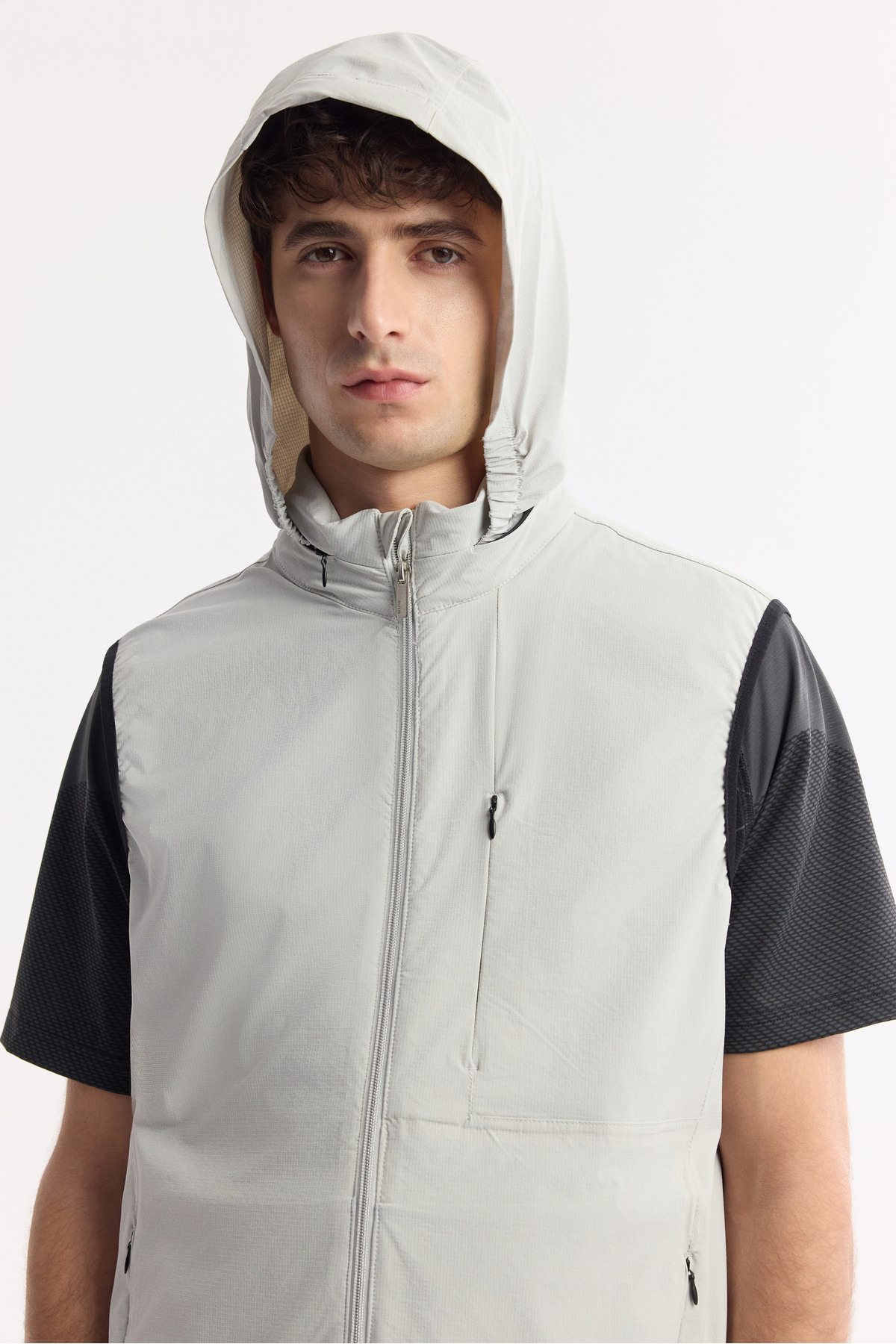Avva-Hooded Zippered Stand Collar Vest for Men's Stone Comfort Fit Collar A51Y6552 2