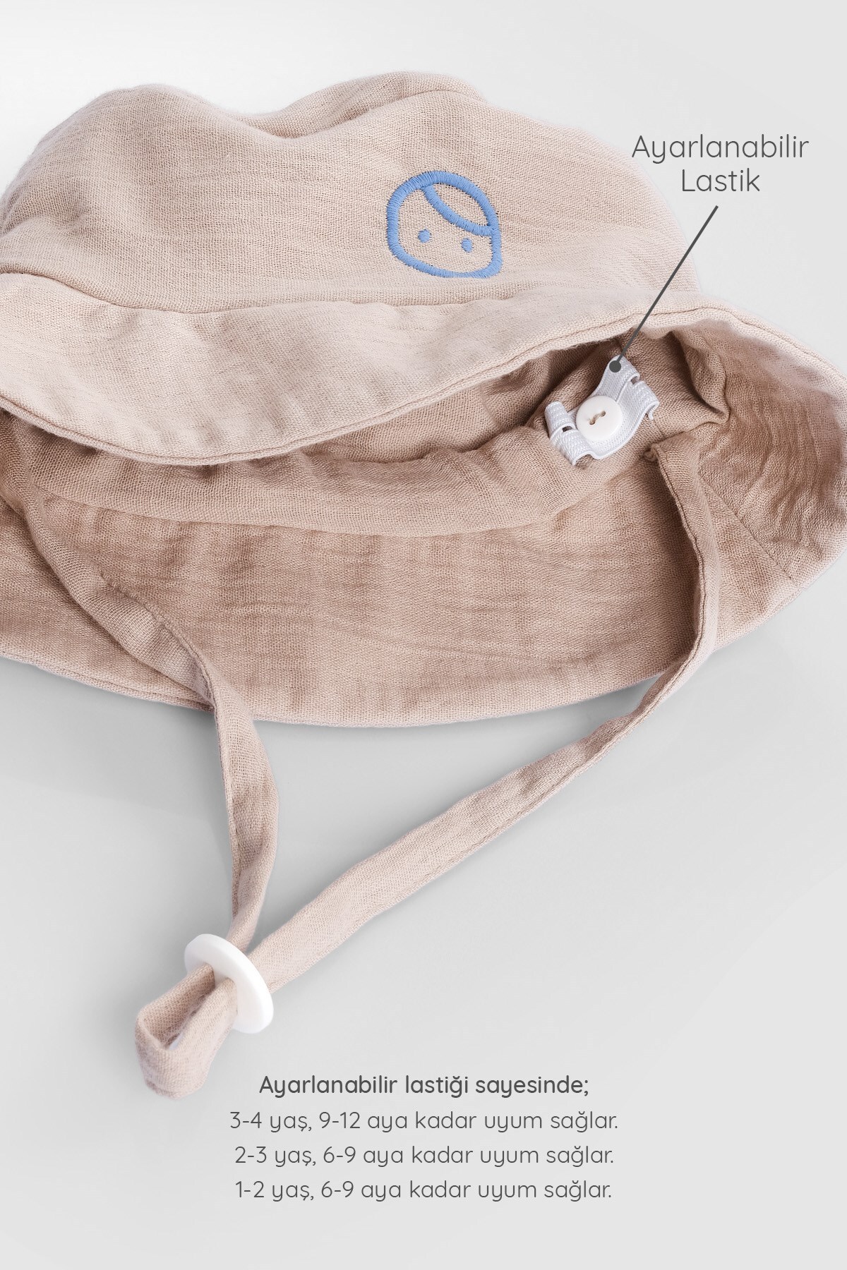 Little Gusto Organik Pamuk Müslin Balıkçı Bej Bebek Şapkası fotoğrafı 4 (önizleme)