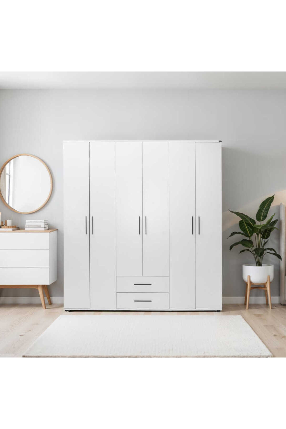 White 2 Drawer Wardrobe with 6 Lids -Matt White 206x213x52 cm (WxHxD)