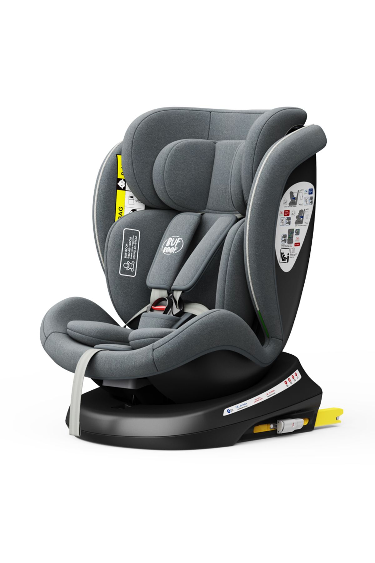BUF BOOF-TWT Plus iSize Buf Boof Grey Car Seat with Isofix 360 Rotating Sleep Position Top Tether 40-150 cm 4