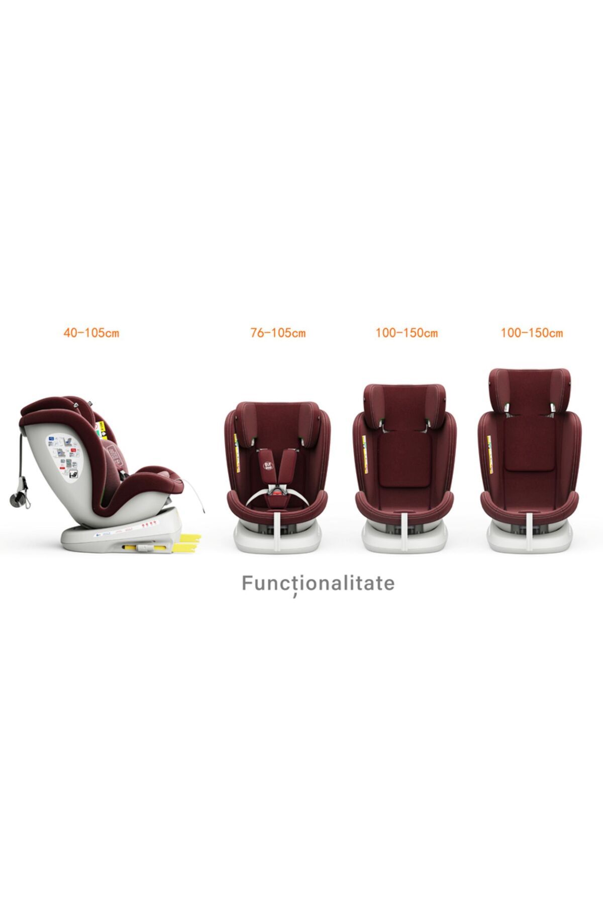 BUF BOOF-Scaun auto TWT Plus iSize Buf Boof Red isofix Rotativ 360 Pozitie Somn Top Tether 40-150 cm 3