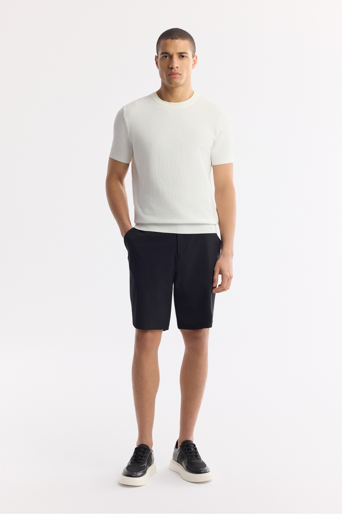 Avva-Men's Ecru Regular Fit Crew Neck Textured Knitwear T-Shirt B005119 3