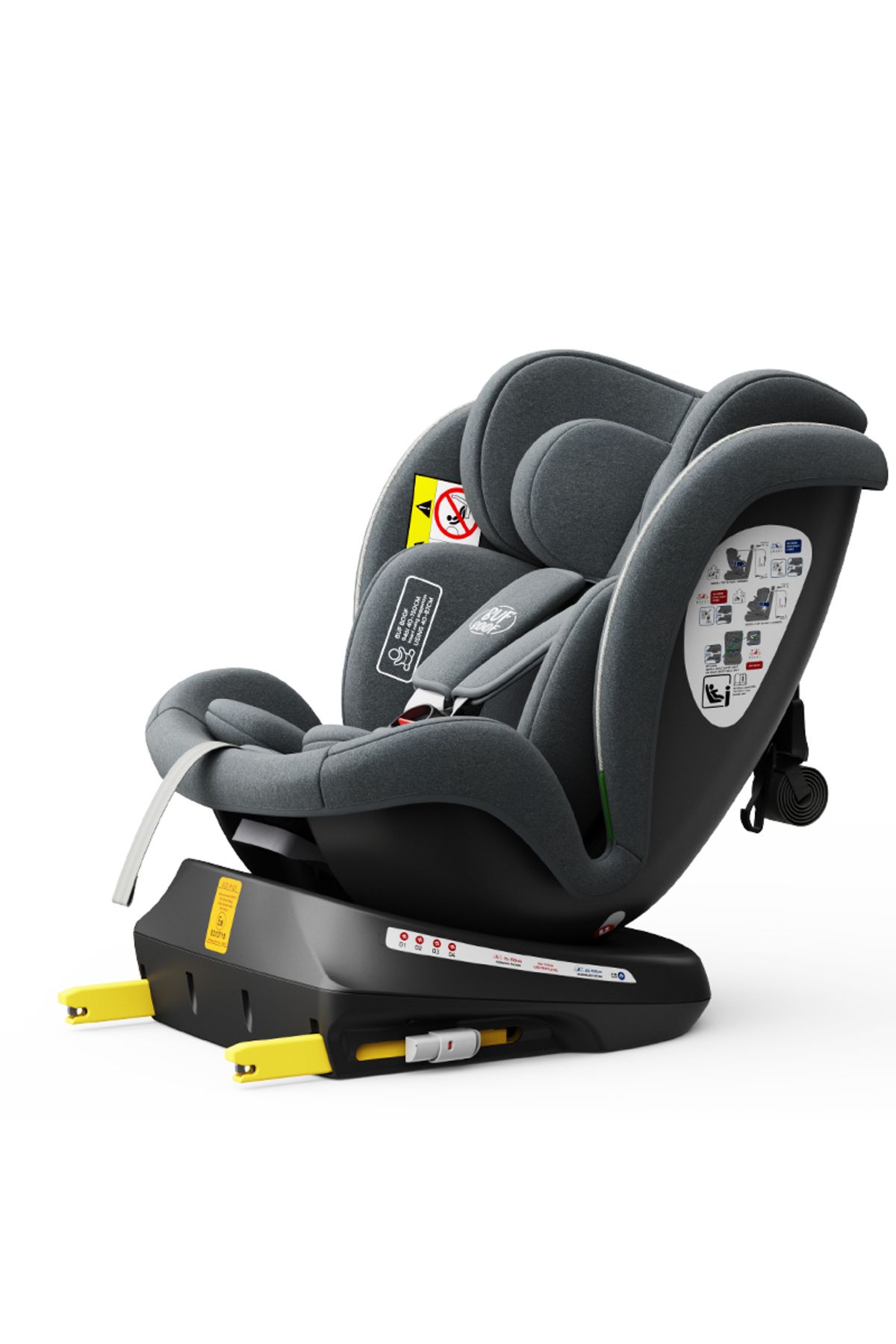BUF BOOF-TWT Plus iSize Buf Boof Grey Car Seat with Isofix 360 Rotating Sleep Position Top Tether 40-150 cm 5