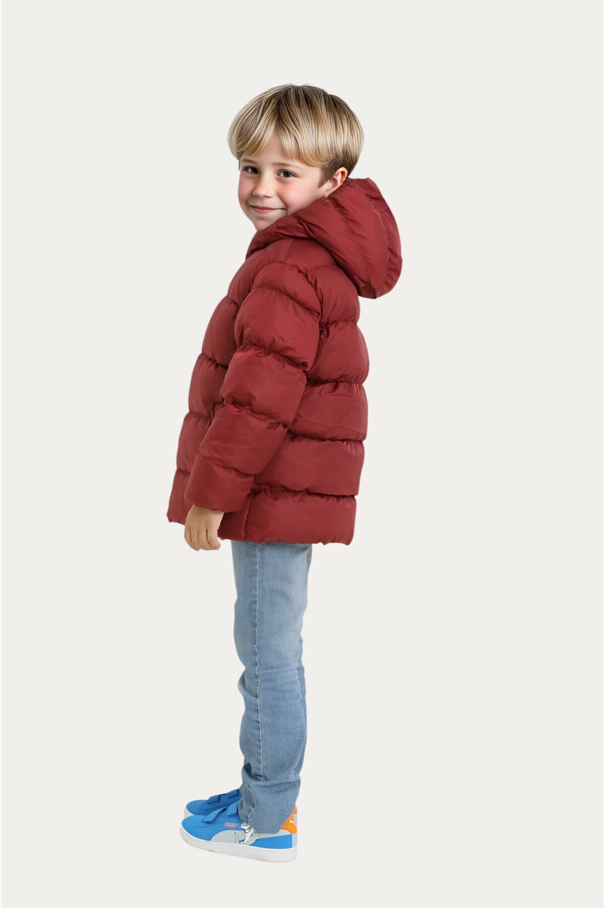 Firststops-Sports Boy's Burgundy Fleece Hooded Waterproof Wind-Resistant Puffer Jacket 3