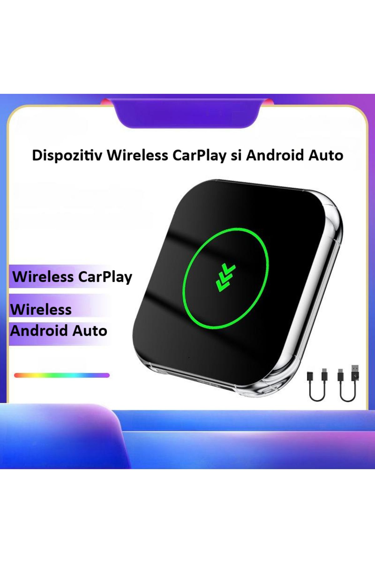 zyteq-Adaptor wireless CarPlay & Android Auto ZYTEQ® 2-în-1, Plug-and-Play, WiFi 5GHz, BT, compact, negru 2