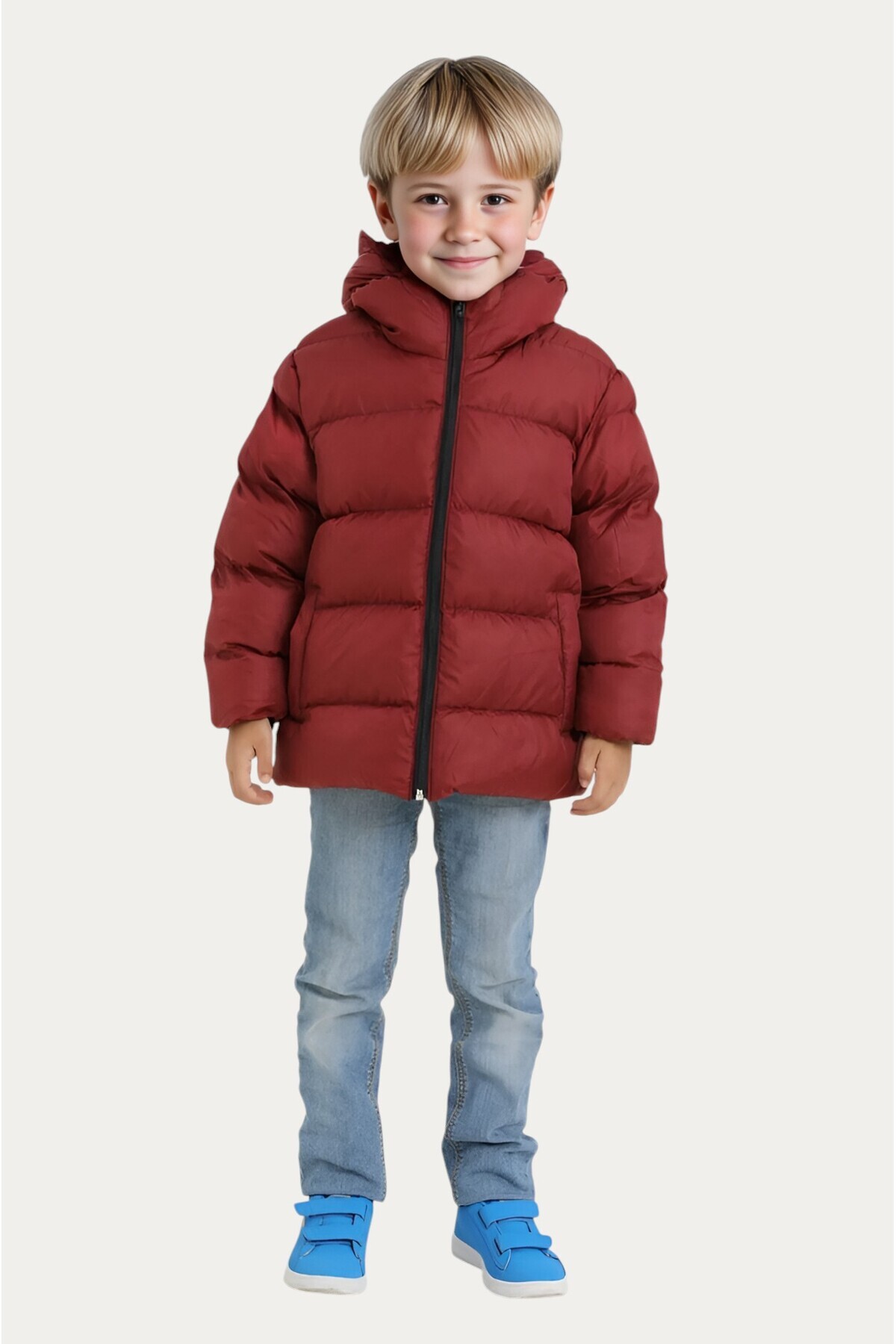Firststops-Sports Boy's Burgundy Fleece Hooded Waterproof Wind-Resistant Puffer Jacket 2