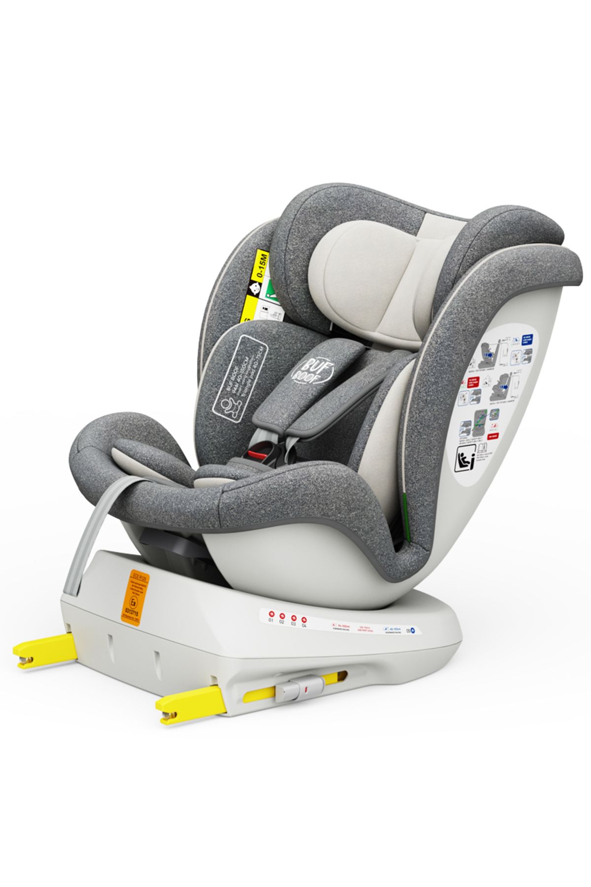 BUF BOOF-Scaun auto TWT Plus iSize Buf Boof CreamGrey cu isofix Rotativ 360 Pozitie Somn Top Tether 40-150 cm 5