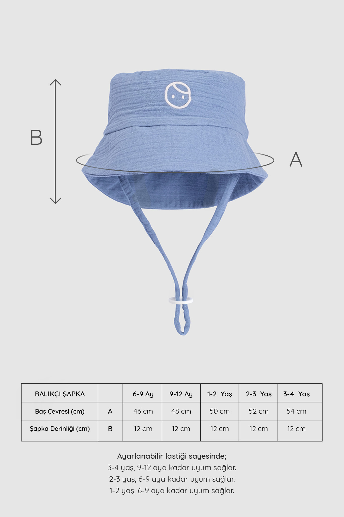 Little Gusto Organik Pamuk Müslin Balıkçı Mavi Bebek Şapkası fotoğrafı 3 (önizleme)