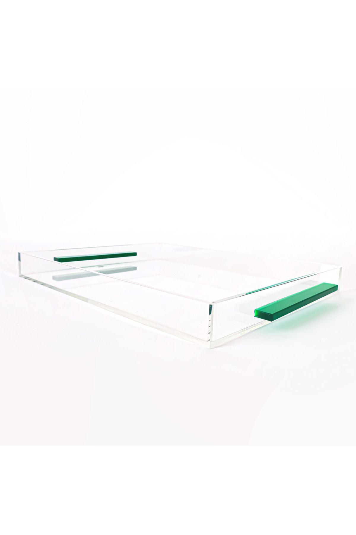 Generic-Luxury Clear Acrylic Square Serving Tray With Green Handle - 44 X 30 X 4 Cm - Ideal For Serving Food 3