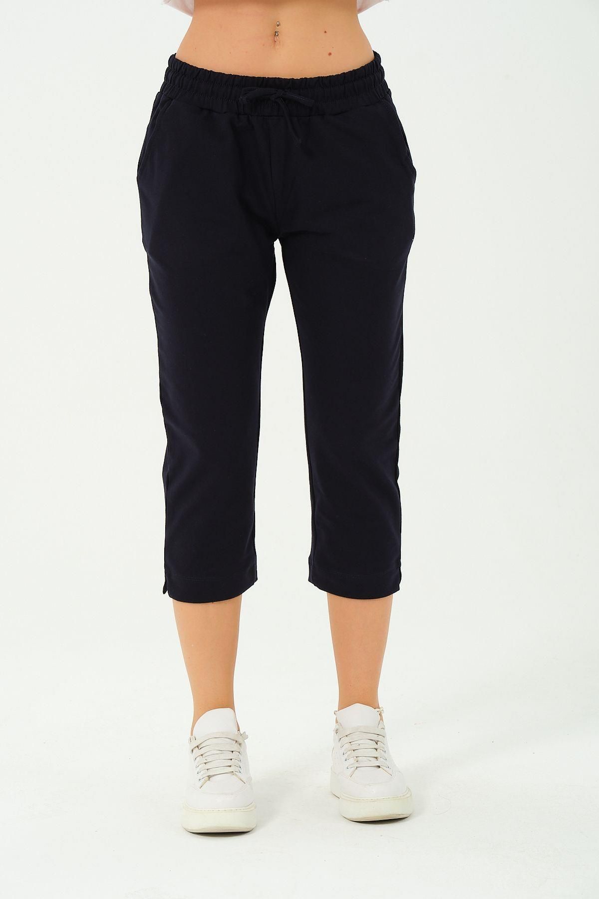 Rich-Pantaloni Capri de damă cu talie elastică, cu croială relaxată, de zi cu zi, uni, bleumarin 6
