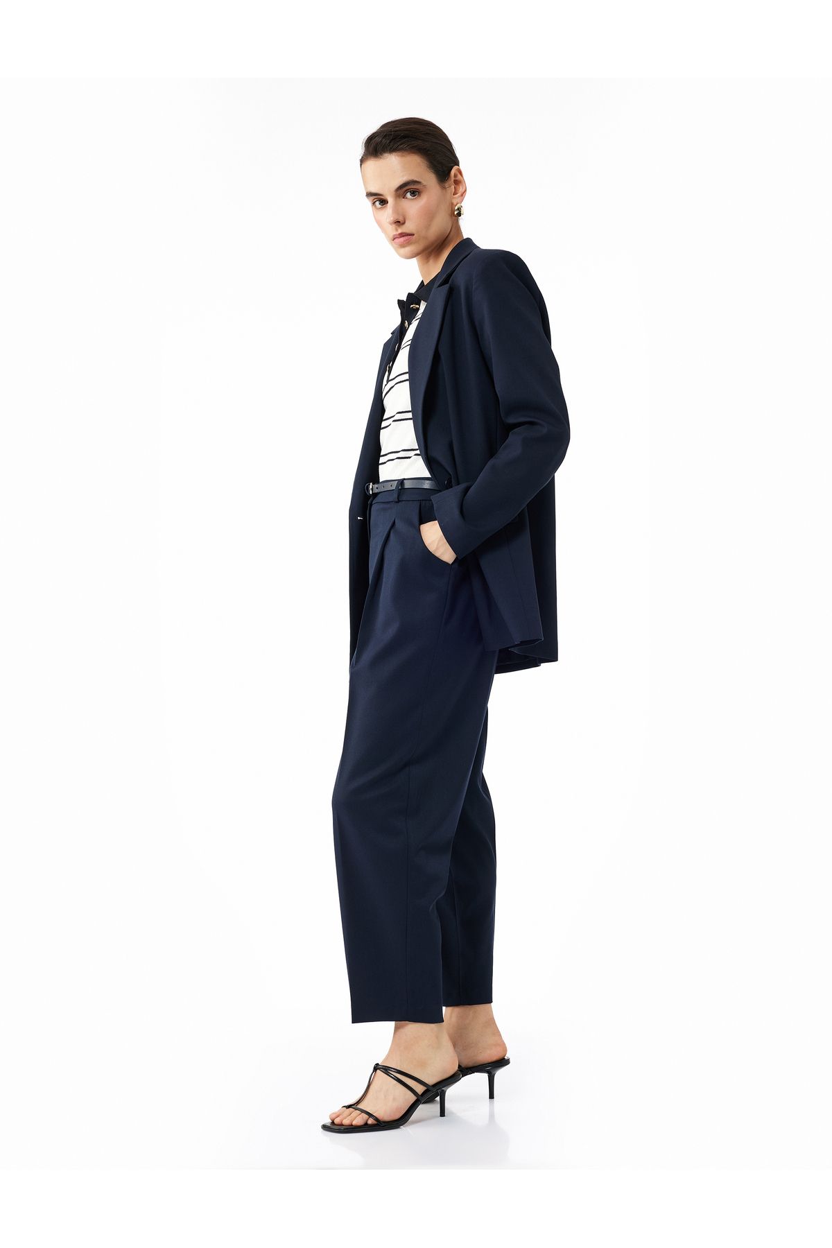 Koton-High Waist Oversize Cigarette Pants with Belt and Pockets 1