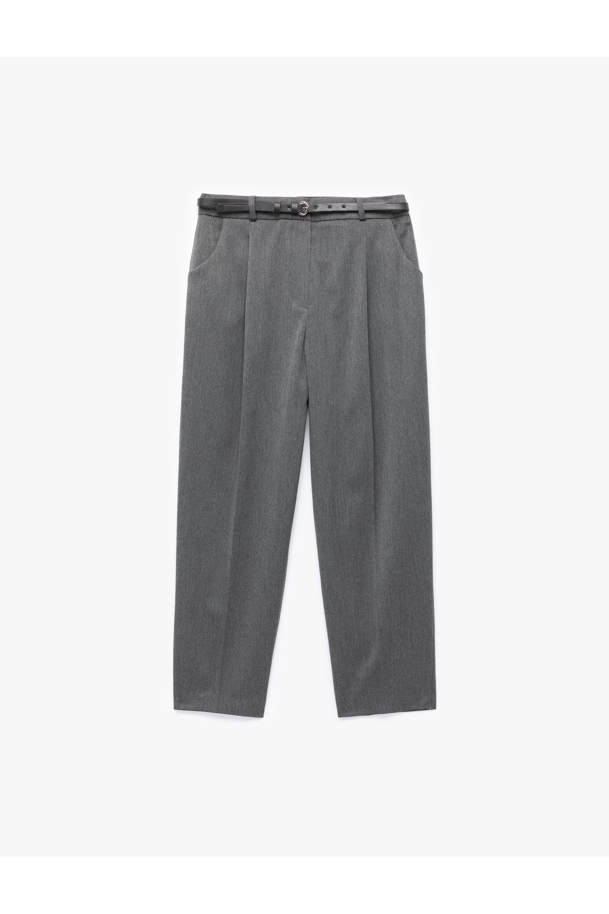 Koton-High Waist Oversize Cigarette Pants with Belt and Pockets 4