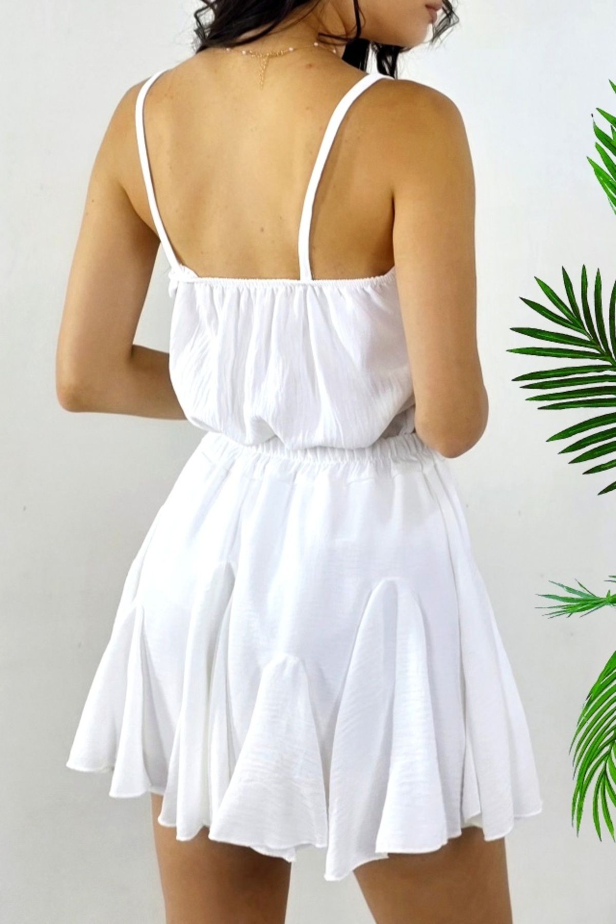 FashionForYou-Calipso summer set with crepe texture, with top and 3D effect trouser skirt, WHITE, Size S/M, S/M 6