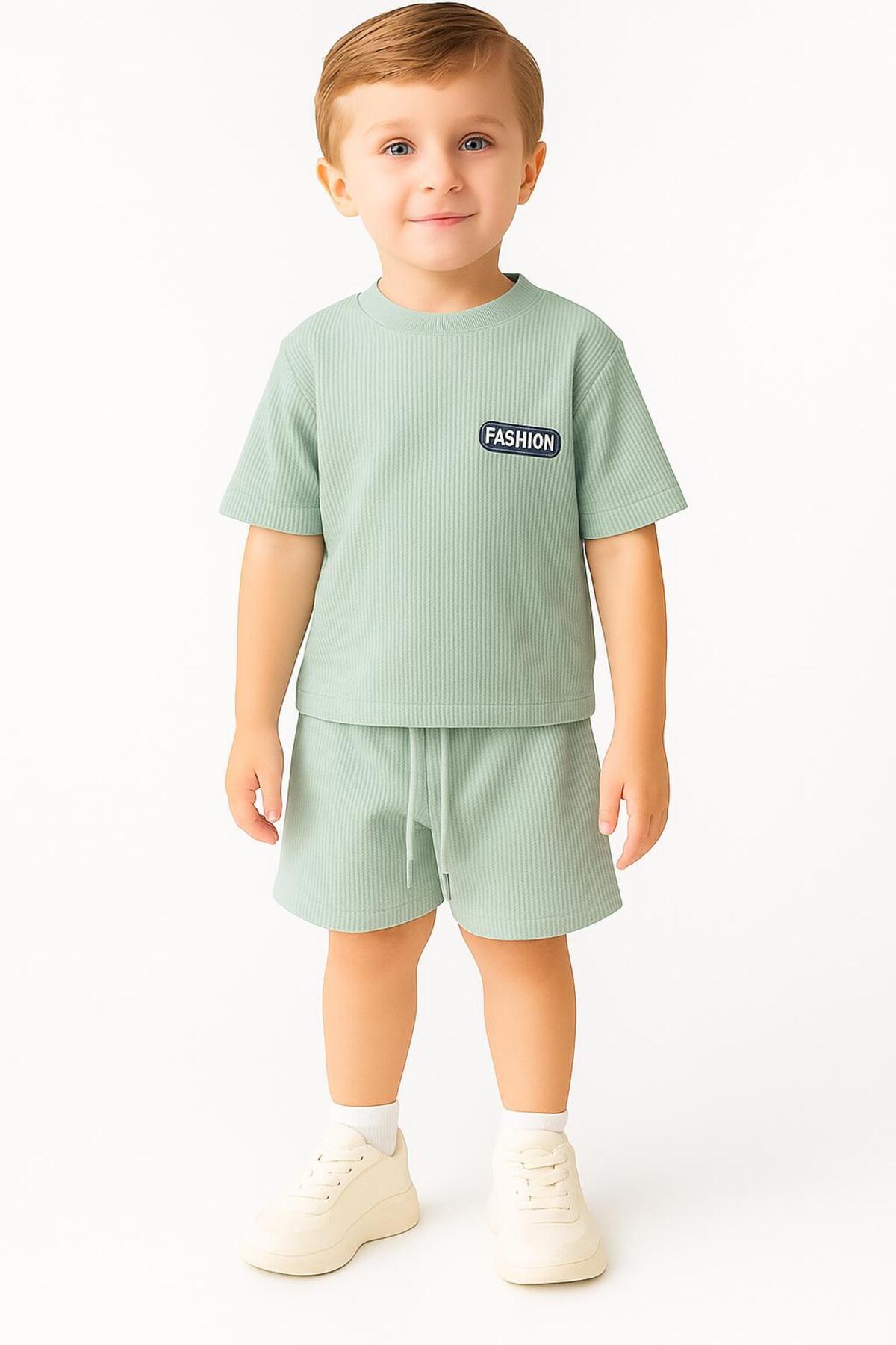 nevrankids Waffle Fashıon Yazlık Şortlu Takım 6 Ay - 3 Yaş Açık Yeşil fotoğrafı 4 (önizleme)