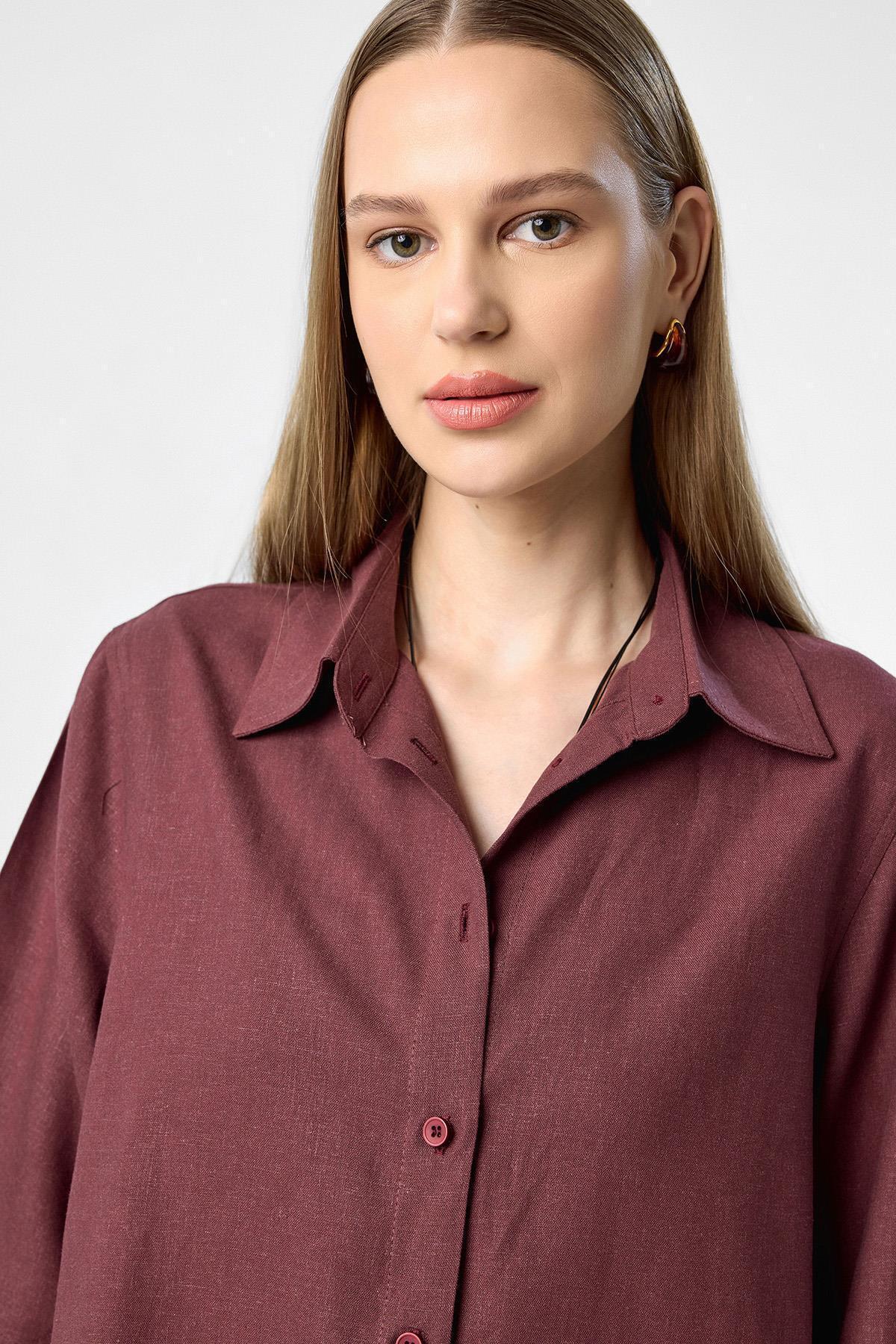 Antioch-Burgundy Linen Blend Women's Shirt 5