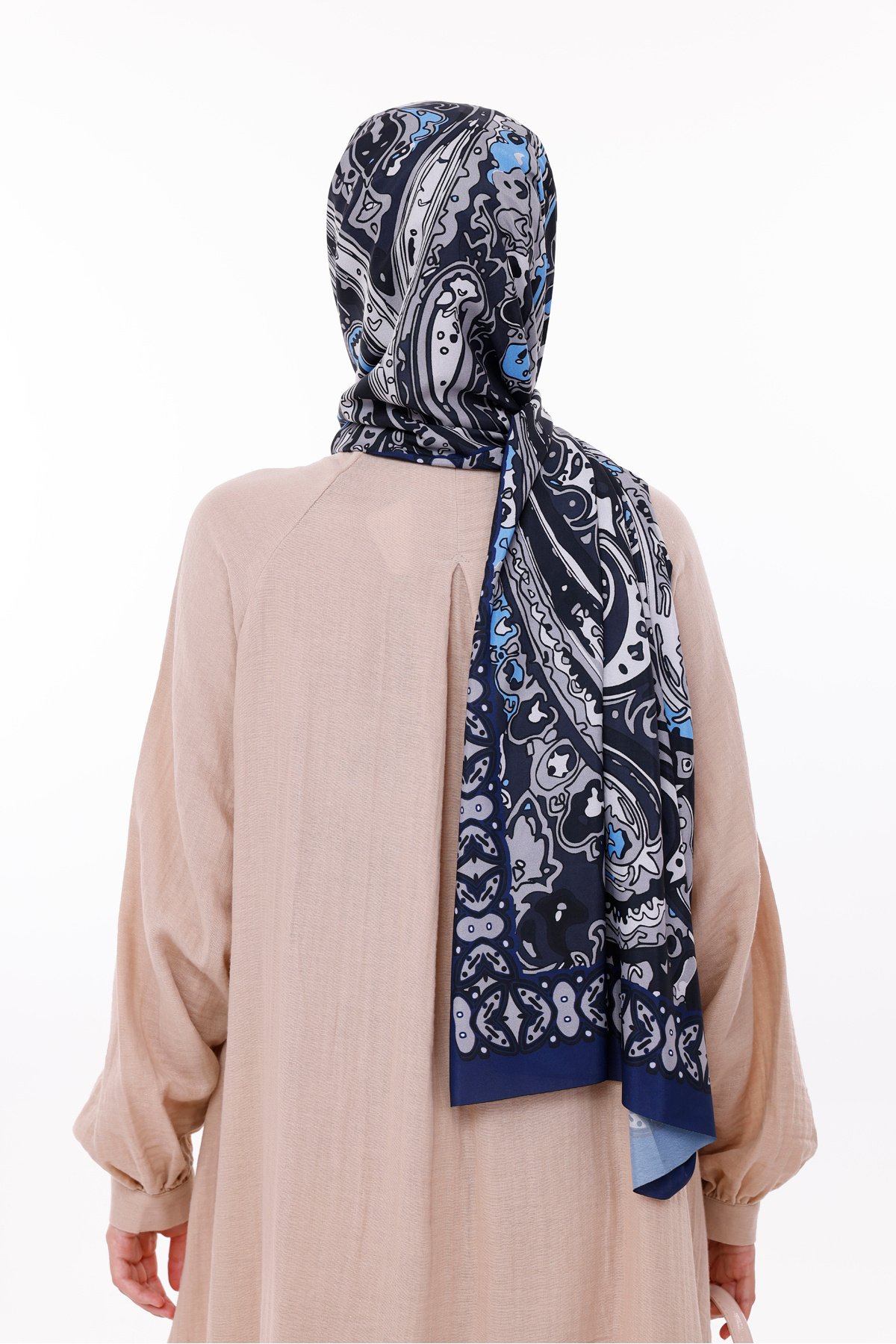 tarzınısec-Retro Patterned Women's Shawl Blue Estascarf 4