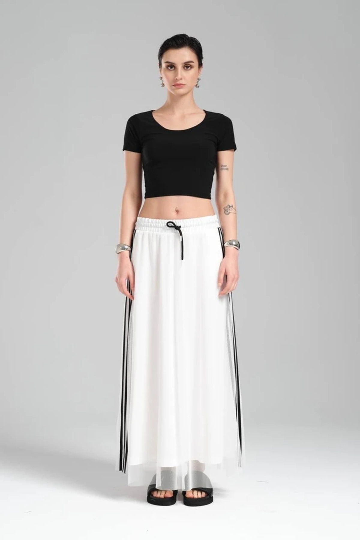 tw3  Kadın Şerit Detaylı Bel Lastikli Tasarım Etek - Görsel 7