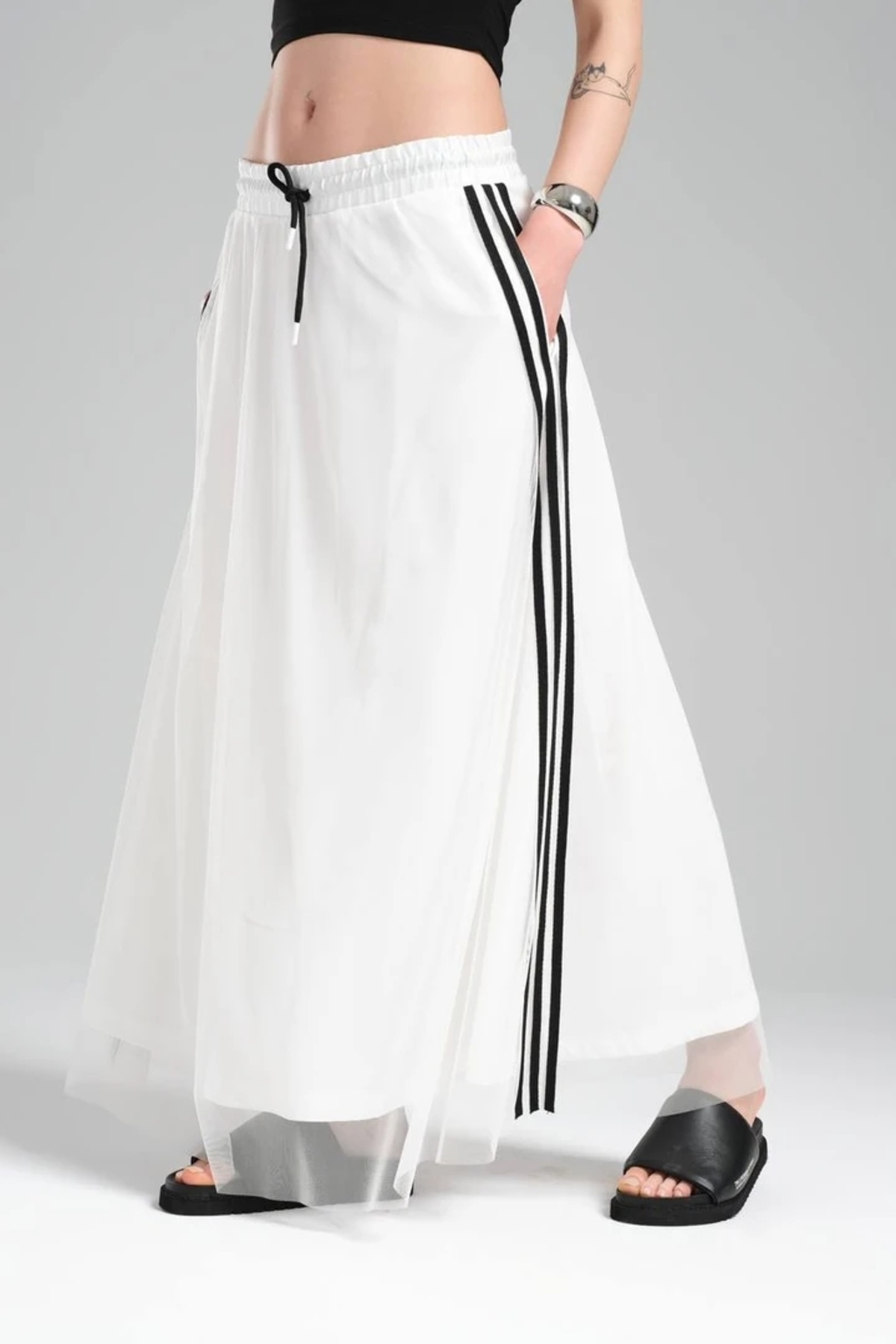tw3  Kadın Şerit Detaylı Bel Lastikli Tasarım Etek - Görsel 5