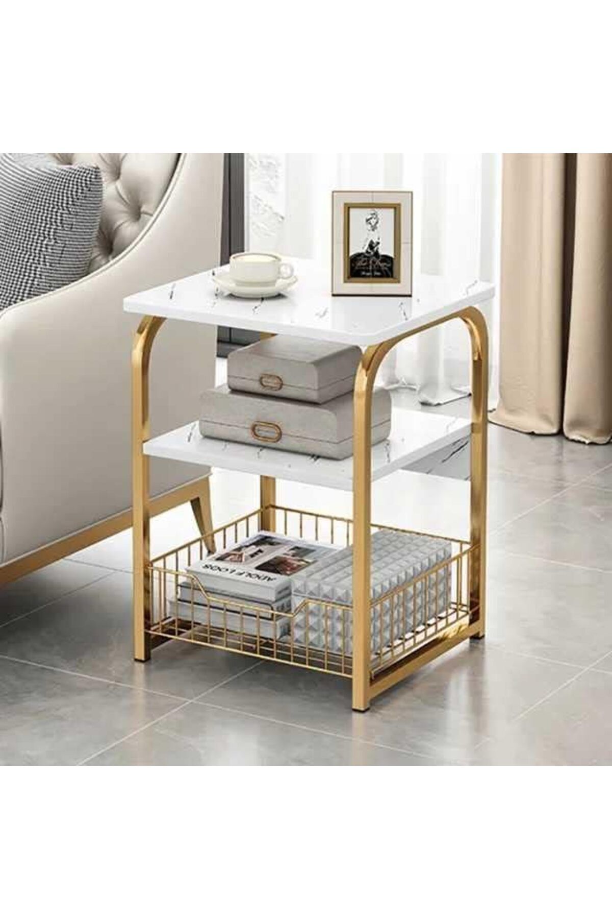 Generic-ROBEET 3-Tier Metal Side Table with Storage, Very Stable and Easy to Assemble Living Room Side Table 2