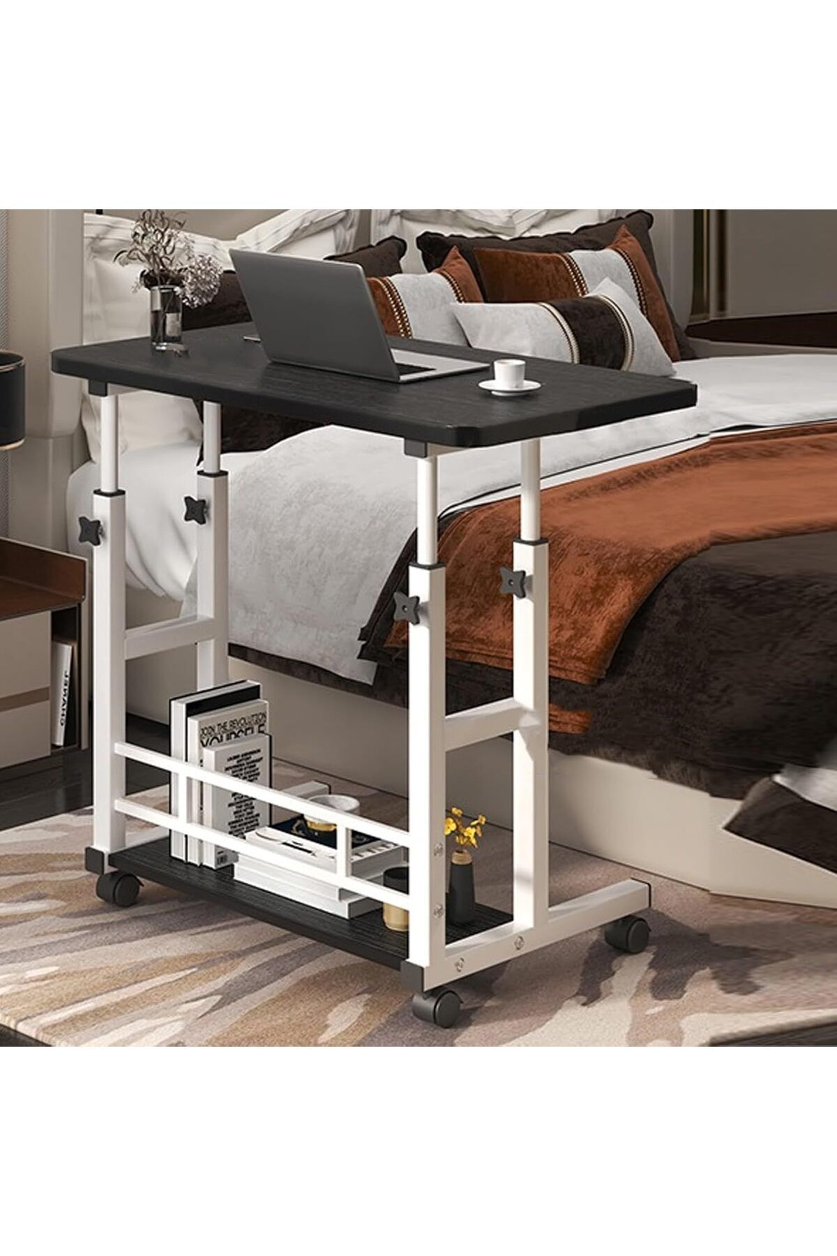 Generic-Adjustable Height Desk with Wheels and Storage Rack - Mobile Stand Up Desk for Small Spaces, Rolling 3