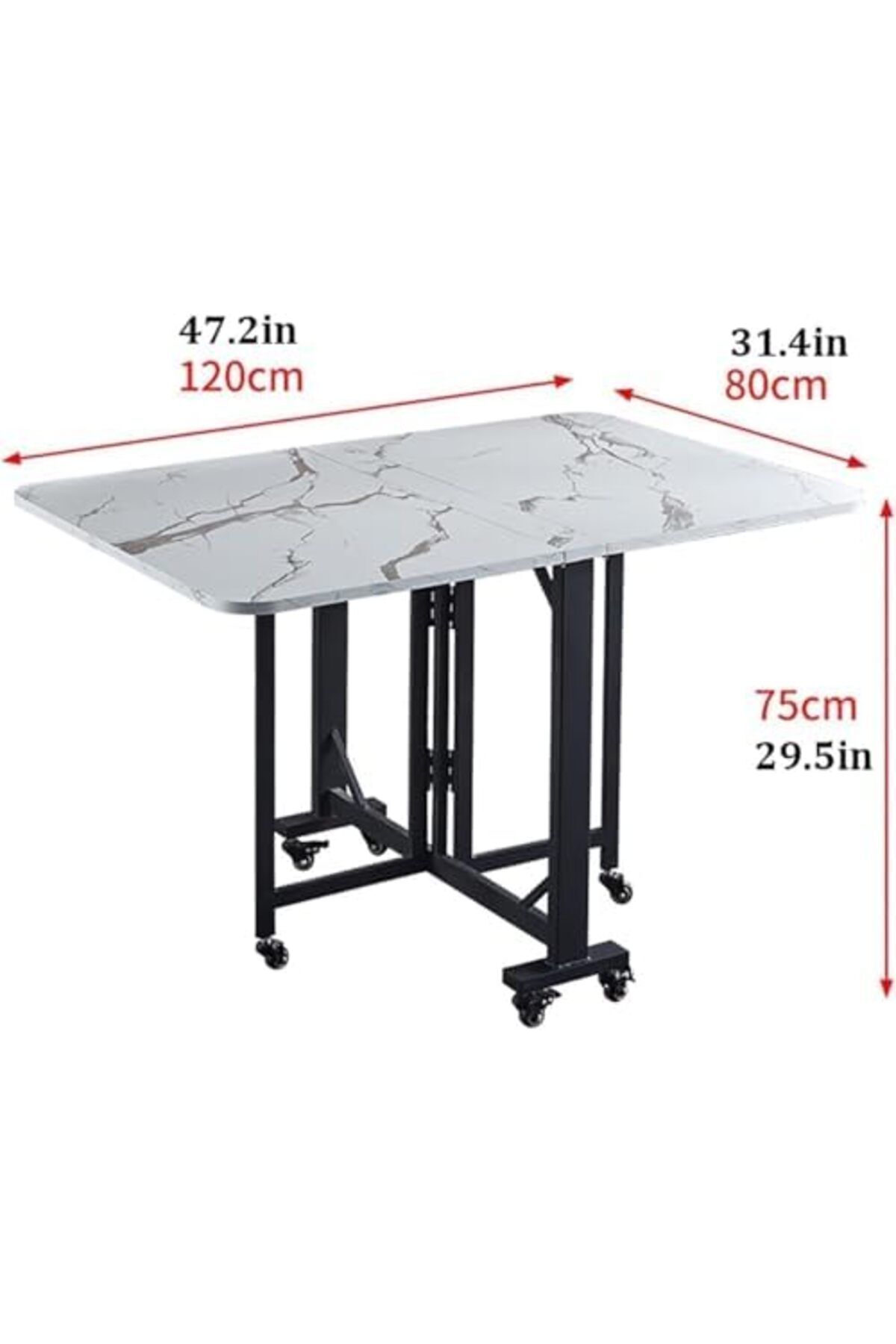 Generic-Fold-able Rectangular Wooden Dining Table Marble Folding Table (Gray) 3
