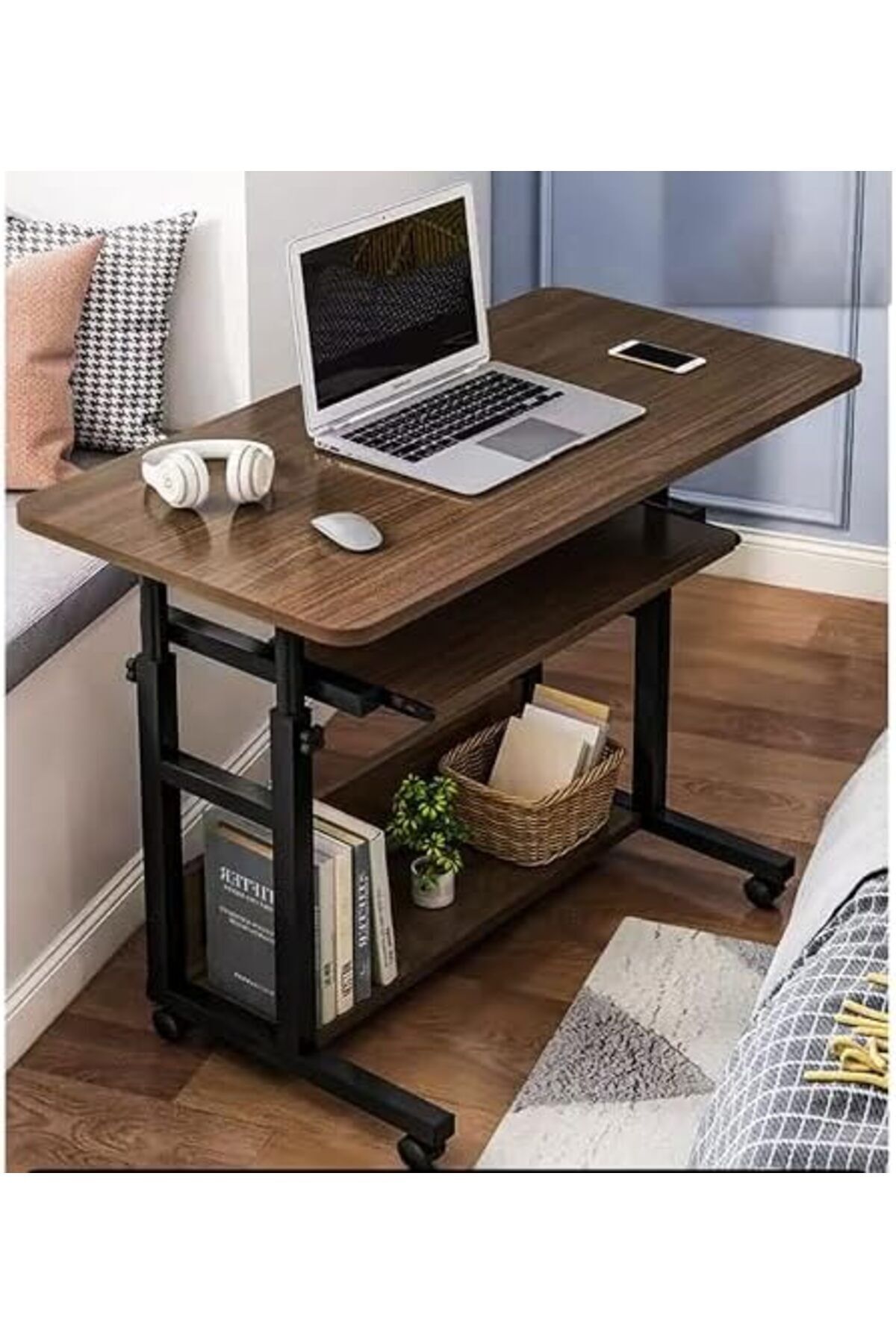 Generic-Upgraded Metal Base Adjustable Movable Desktop Computer Mobile Laptop Desk Home And Offic 2