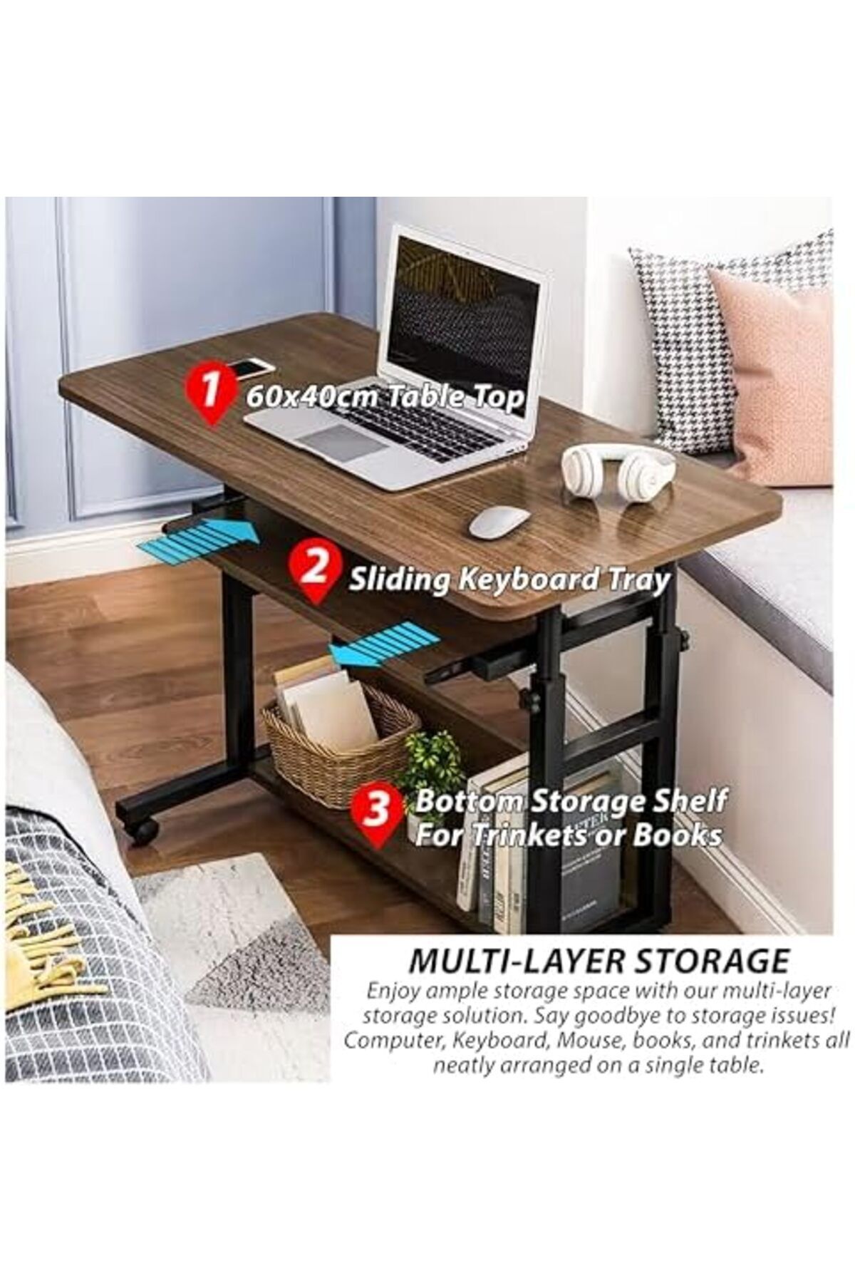 Generic-Upgraded Metal Base Adjustable Movable Desktop Computer Mobile Laptop Desk Home And Offic 8