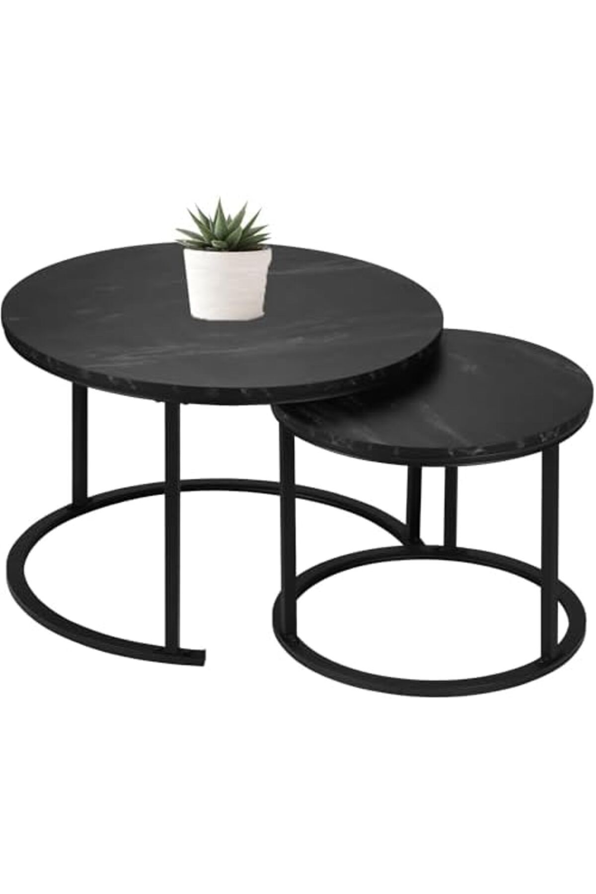 Generic-Small Round Nesting Coffee Table 27" Wood and Metal Stacking Coffee Tables for Compact Spaces, Black 8