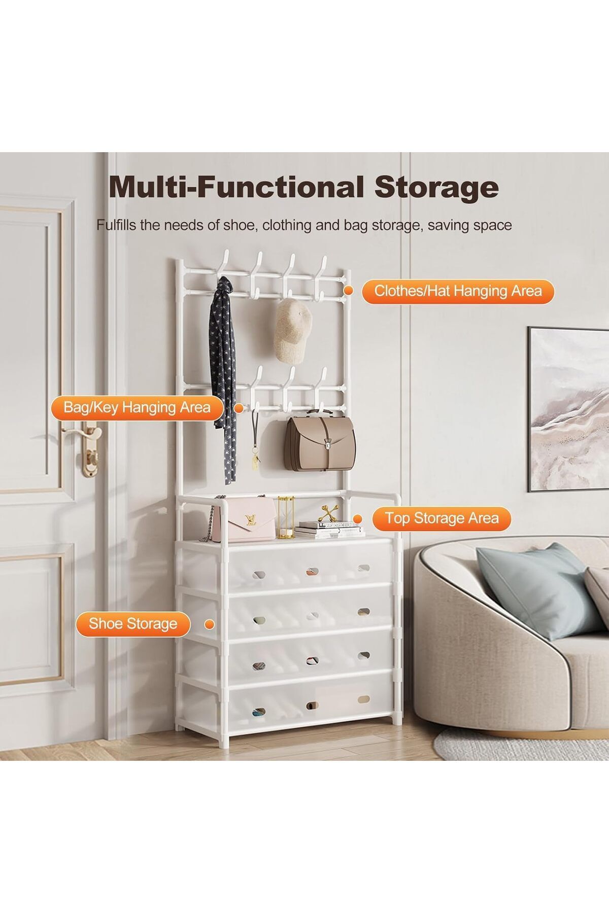 Generic-5-Tier Coat and Shoe Rack, 3-in-1 Hanger, Doorway Shelf Storage, Multi-functional Entryway Organizer 7