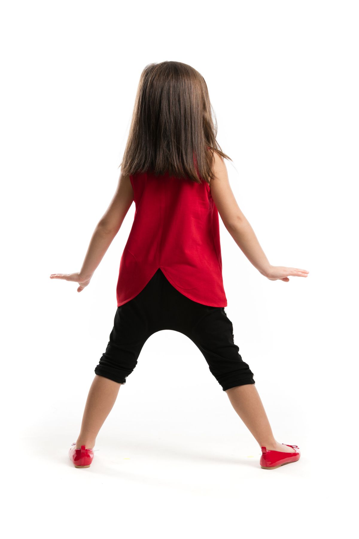 Denokids-Rotes Marienkäfer-gestreiftes Mädchen-Sommer-T-Shirt-Capri-Shorts-Set 2