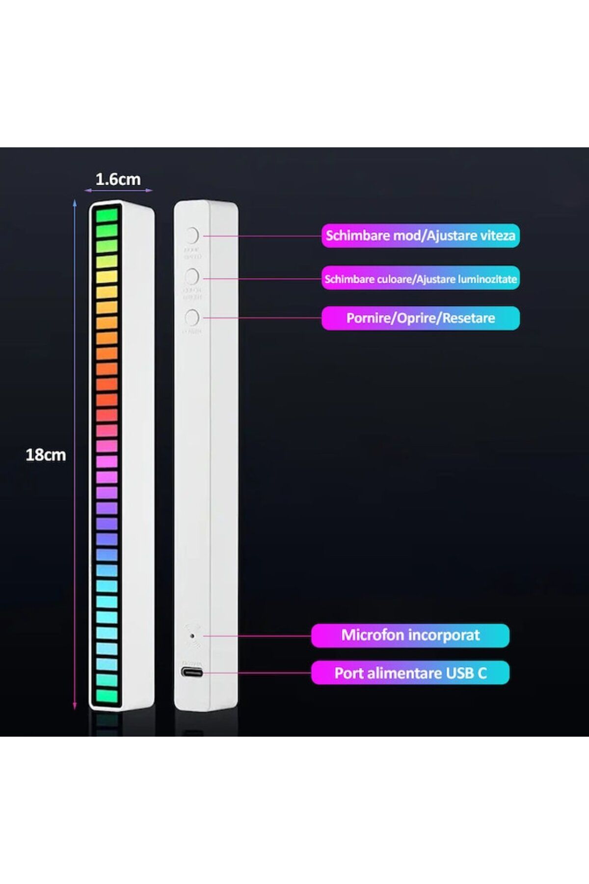 NEXTLY-Bara Cu Leduri Rgb, , Sincronizare Muzicala, Lumini De Ritm, Senzor Sunet, 32 Leduri 6