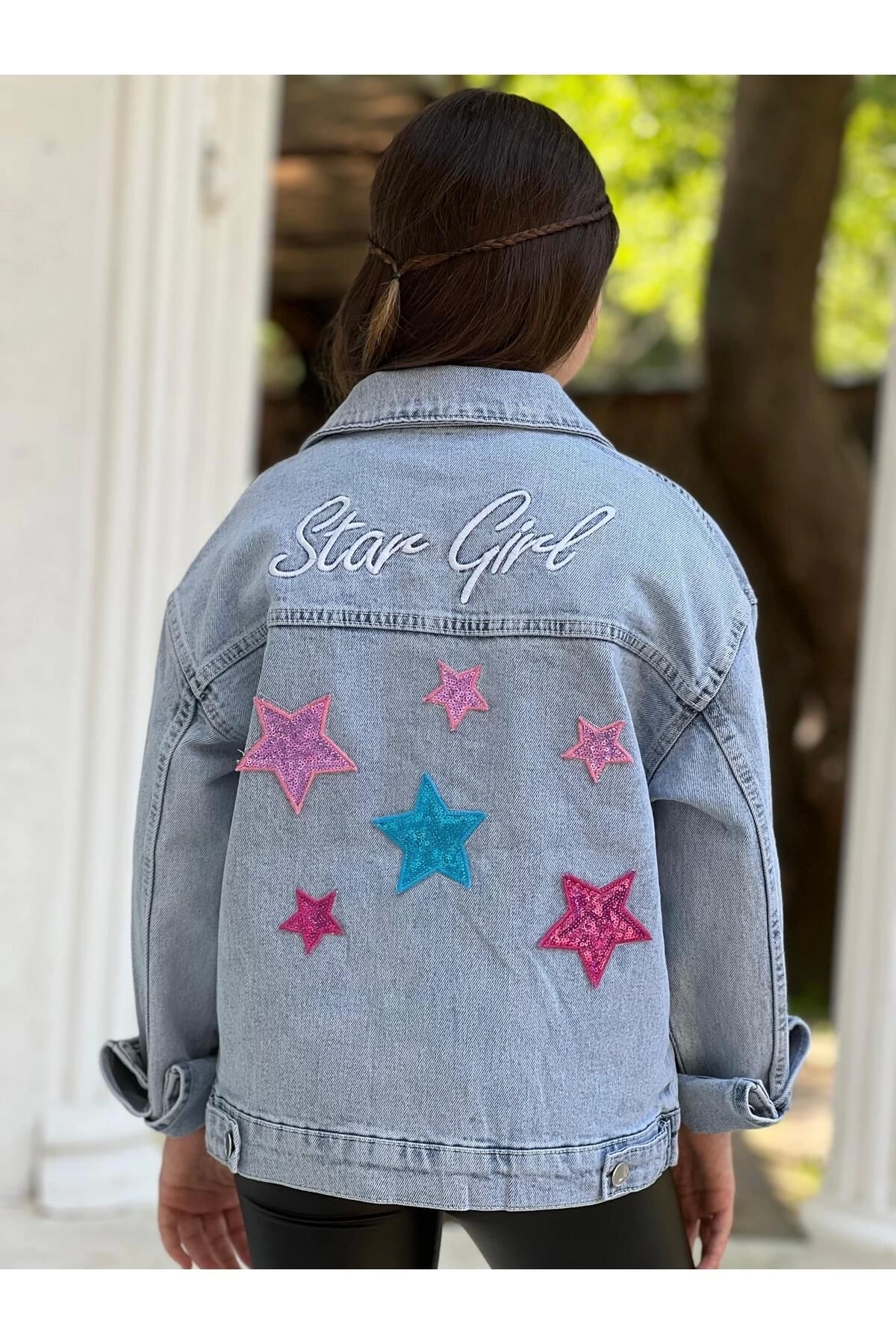 DUDOR KİDS  Kız Çocuk Yıldız Pul Payet Işlemeli Kot Ceket-jeans Ceket/kot Mont-jeans Mont - Görsel 4