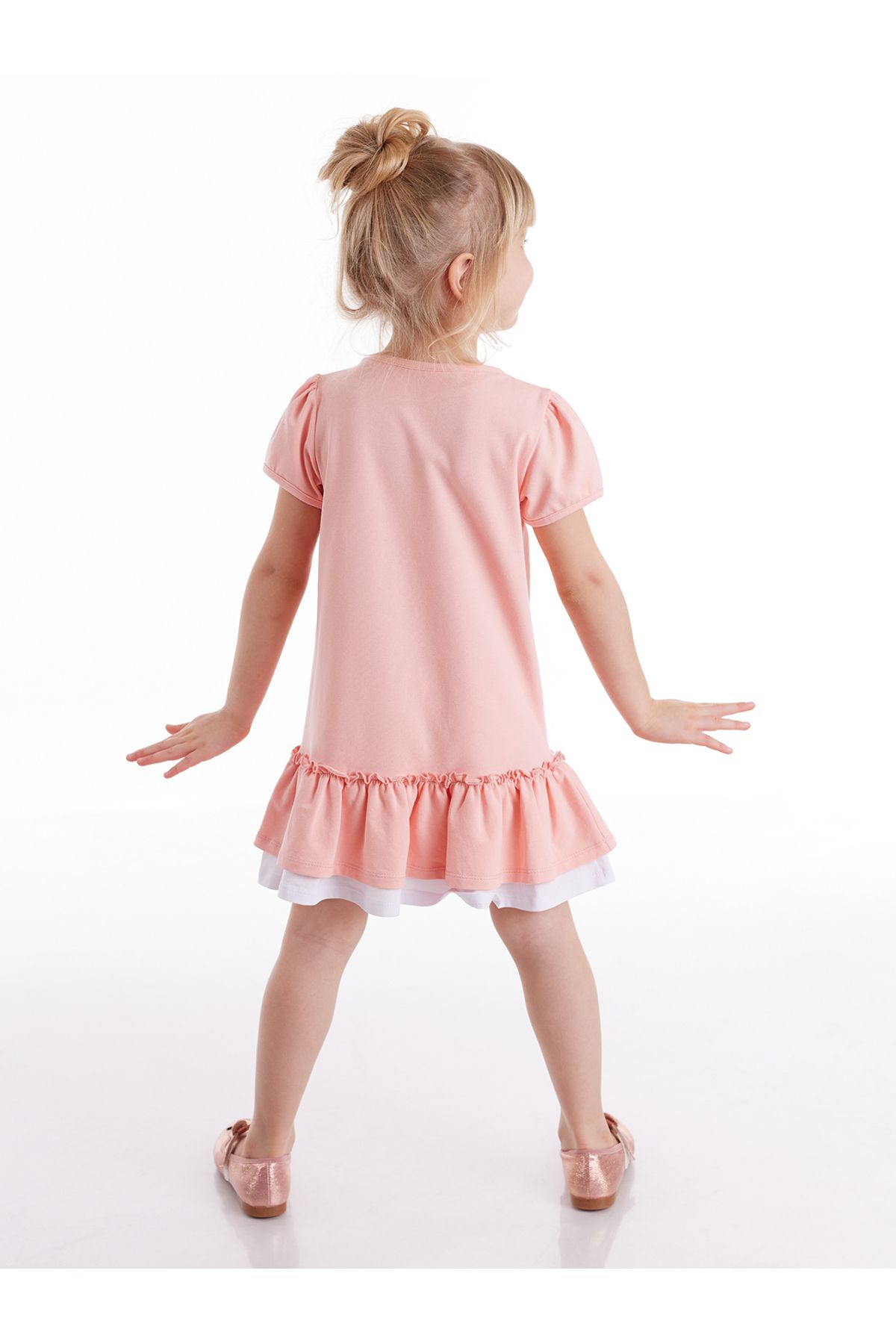 Denokids-Καλοκαιρινό χτενισμένο βαμβακερό φόρεμα για κορίτσια ροζ Frilly 2