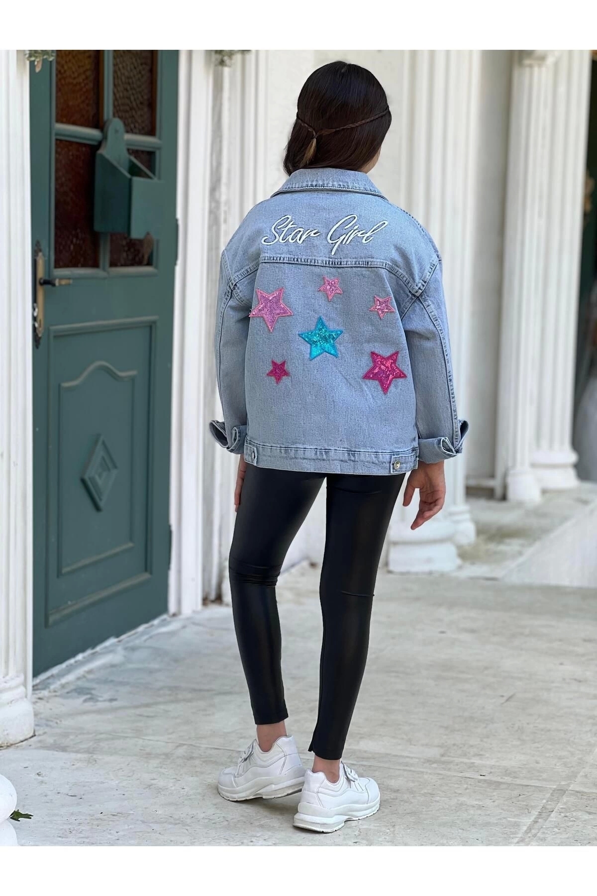 DUDOR KİDS  Kız Çocuk Yıldız Pul Payet Işlemeli Kot Ceket-jeans Ceket/kot Mont-jeans Mont - Görsel 2